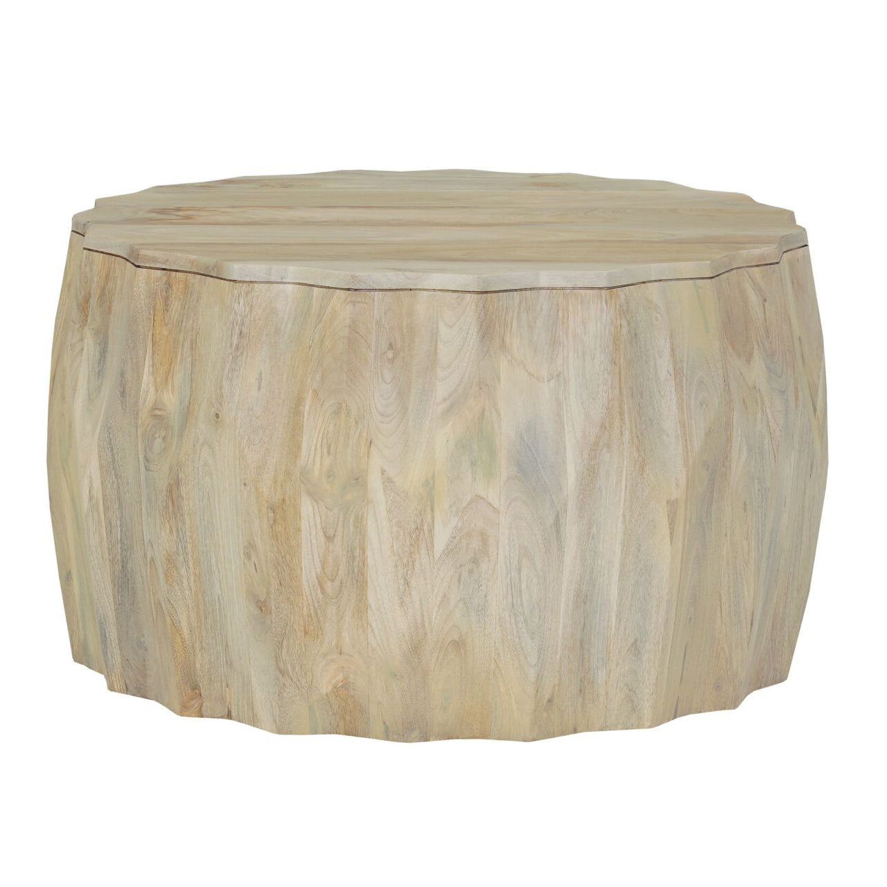 Facet 30" Diamond Carved Round Mango Wood Coffee Table