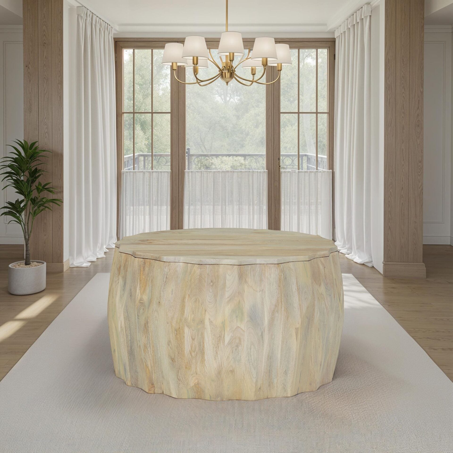 Facet 30" Diamond Carved Round Mango Wood Coffee Table