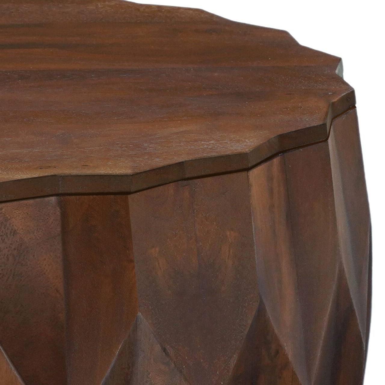 Facet 30" Diamond Carved Round Mango Wood Coffee Table