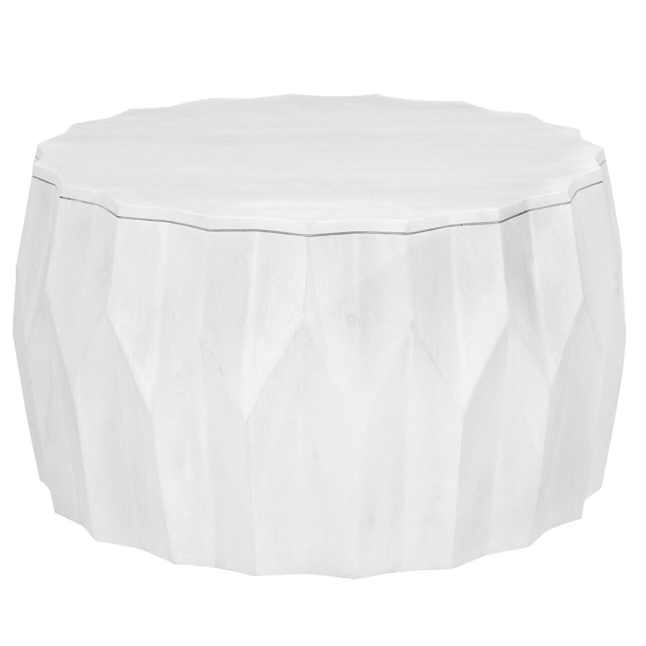 Facet 30" Diamond Carved Round Mango Wood Coffee Table