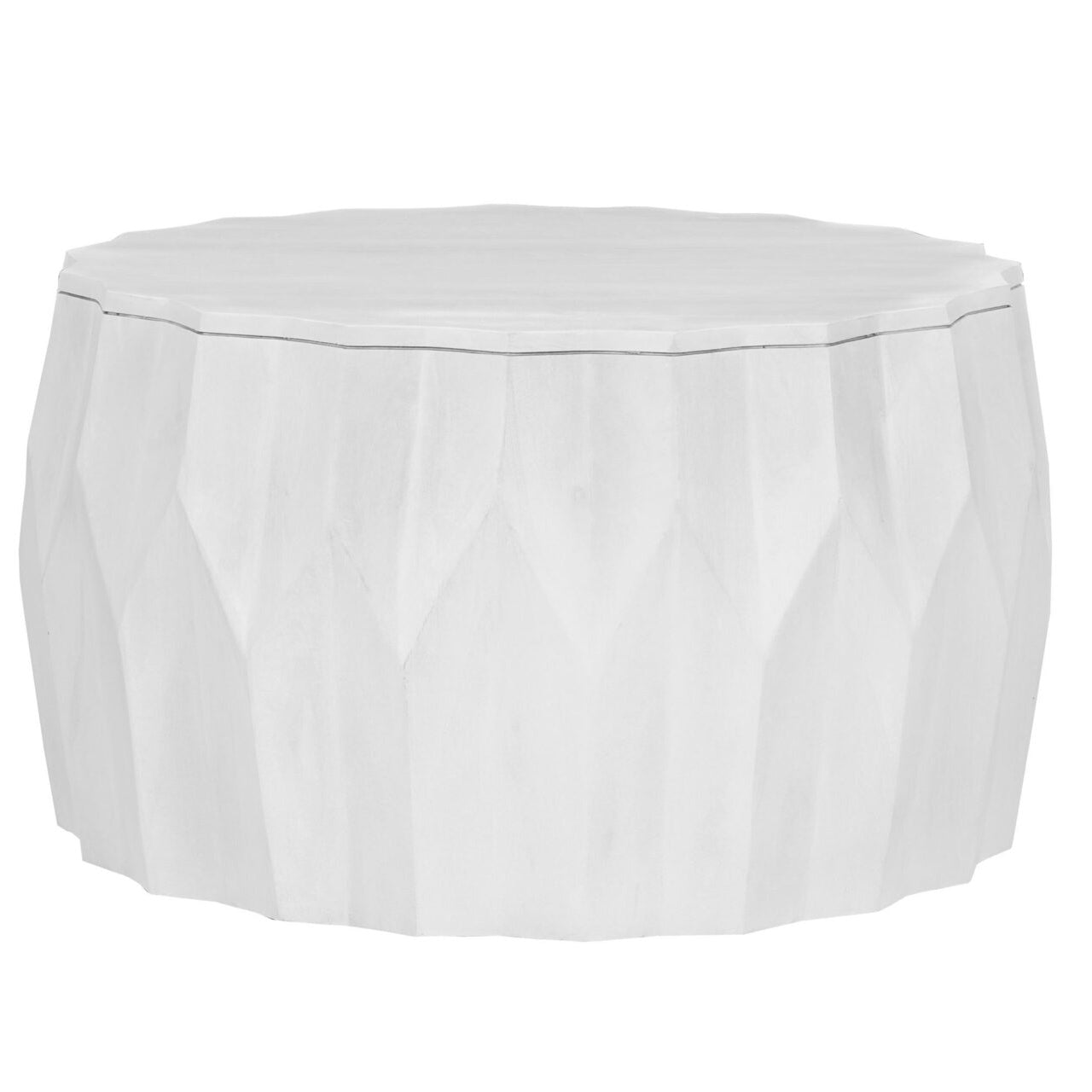 Facet 30" Diamond Carved Round Mango Wood Coffee Table