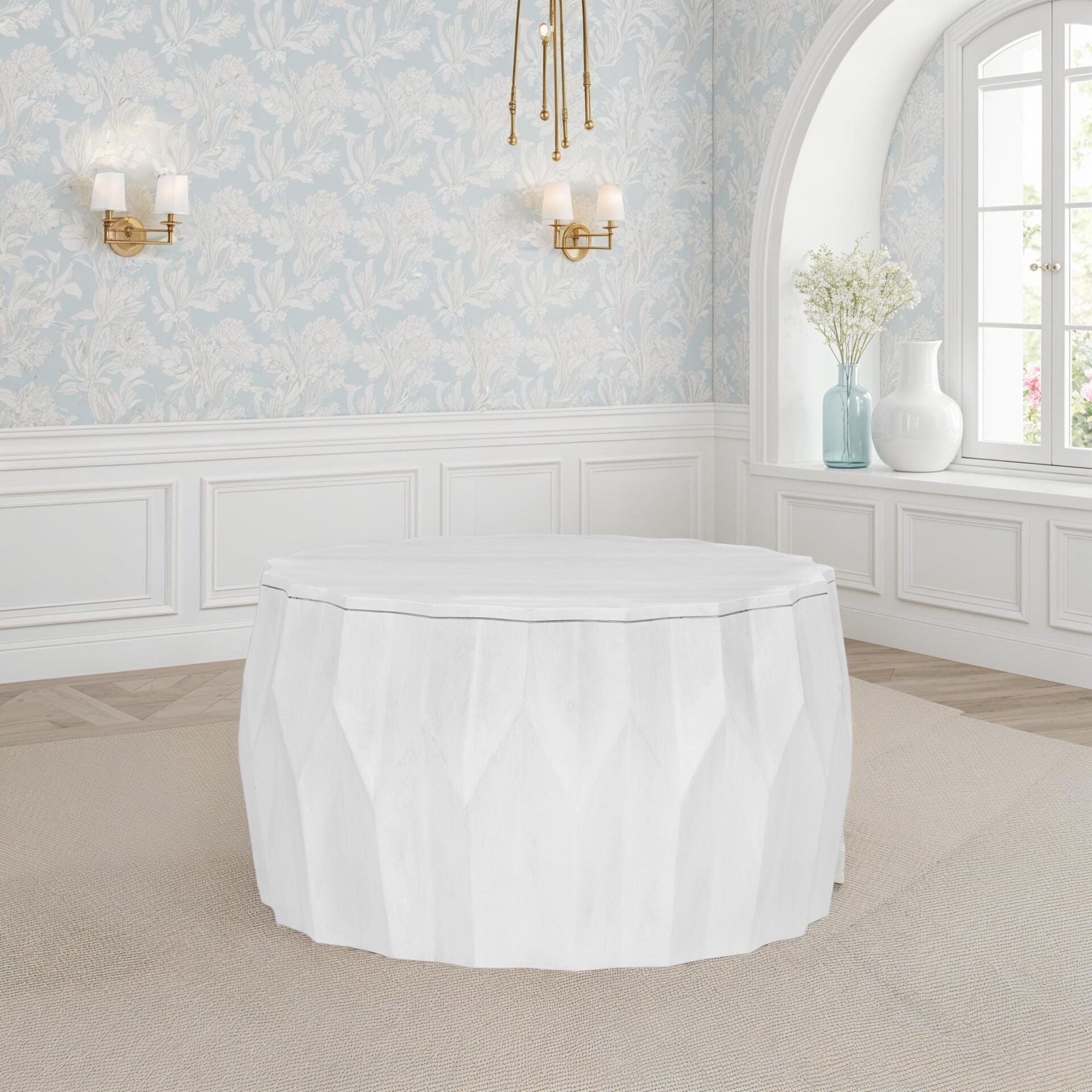 Facet 30" Diamond Carved Round Mango Wood Coffee Table