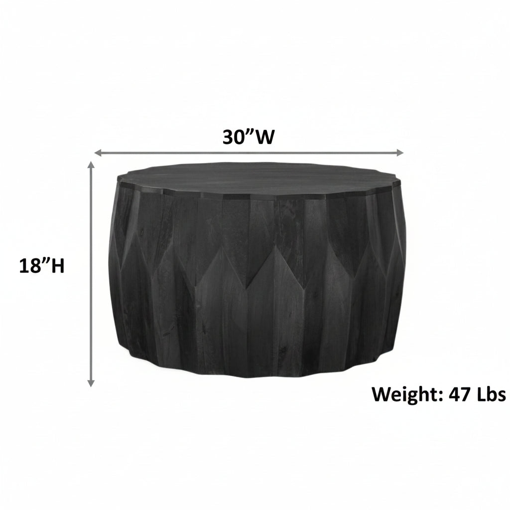 Facet 30" Diamond Carved Round Mango Wood Coffee Table