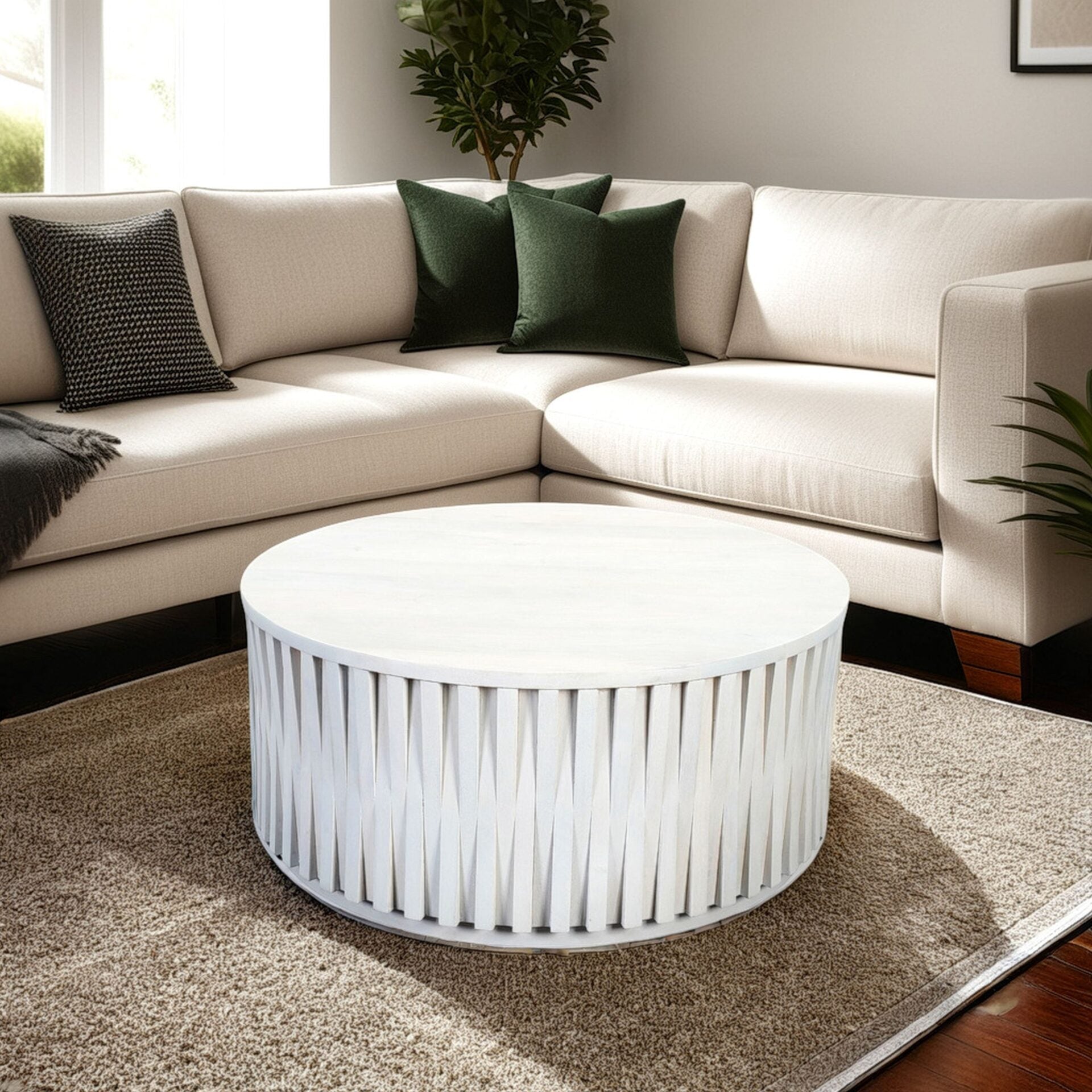 Whitewash Round Mango Wood Coffee Table