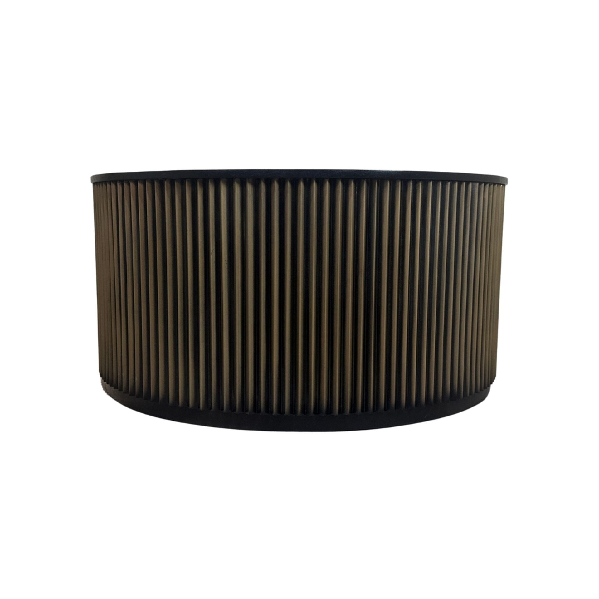 Harmony Groove Round Black-Honed Mango Wood Coffee Table with Vintage Brass Base