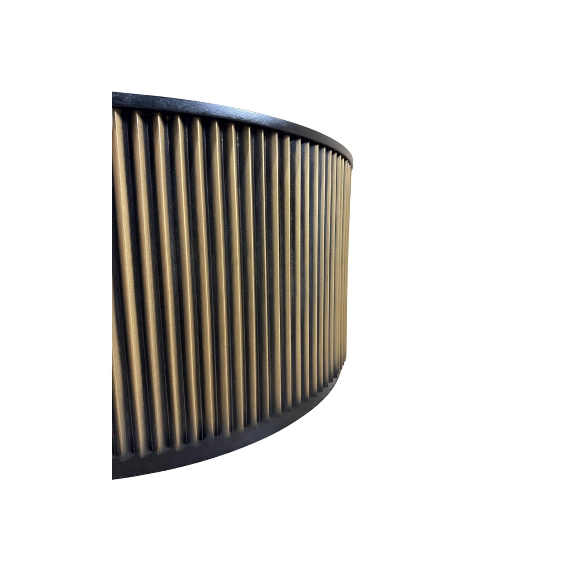 Harmony Groove Round Black-Honed Mango Wood Coffee Table with Vintage Brass Base