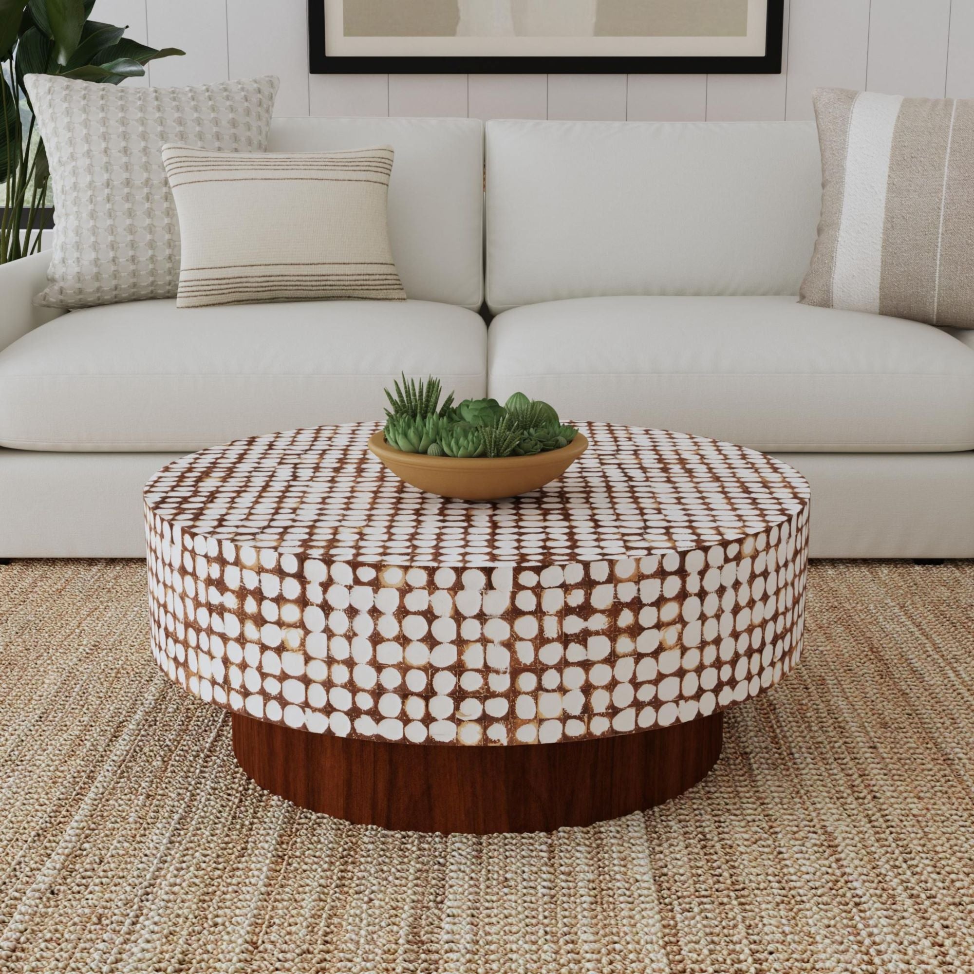 Shellcove Round Natural Coconut Shell Coffee Table