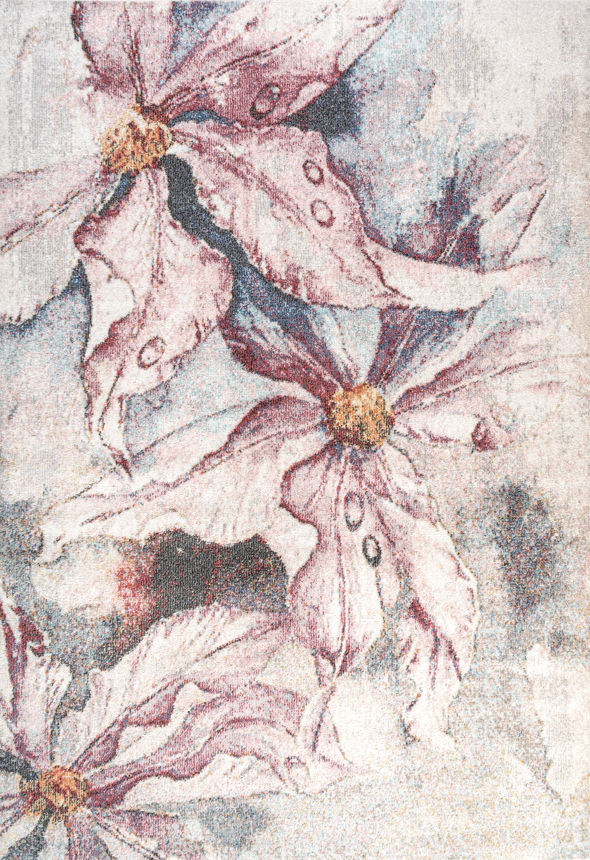 Pastello Modern Abstract Muted Flowers Area Rug