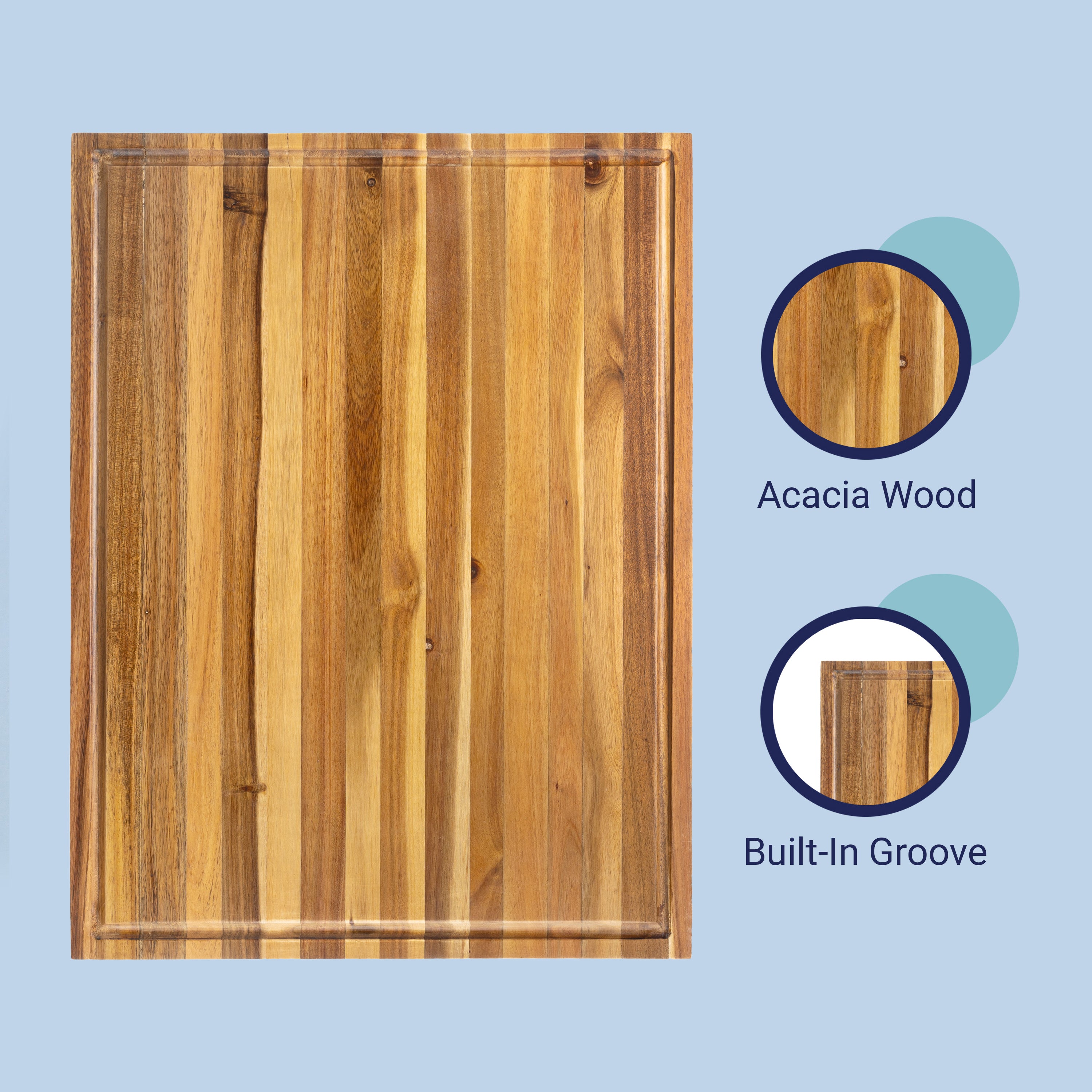 Eldridge Handcrafted Acacia Wood Reversible Cutting Board with Juice Grooves