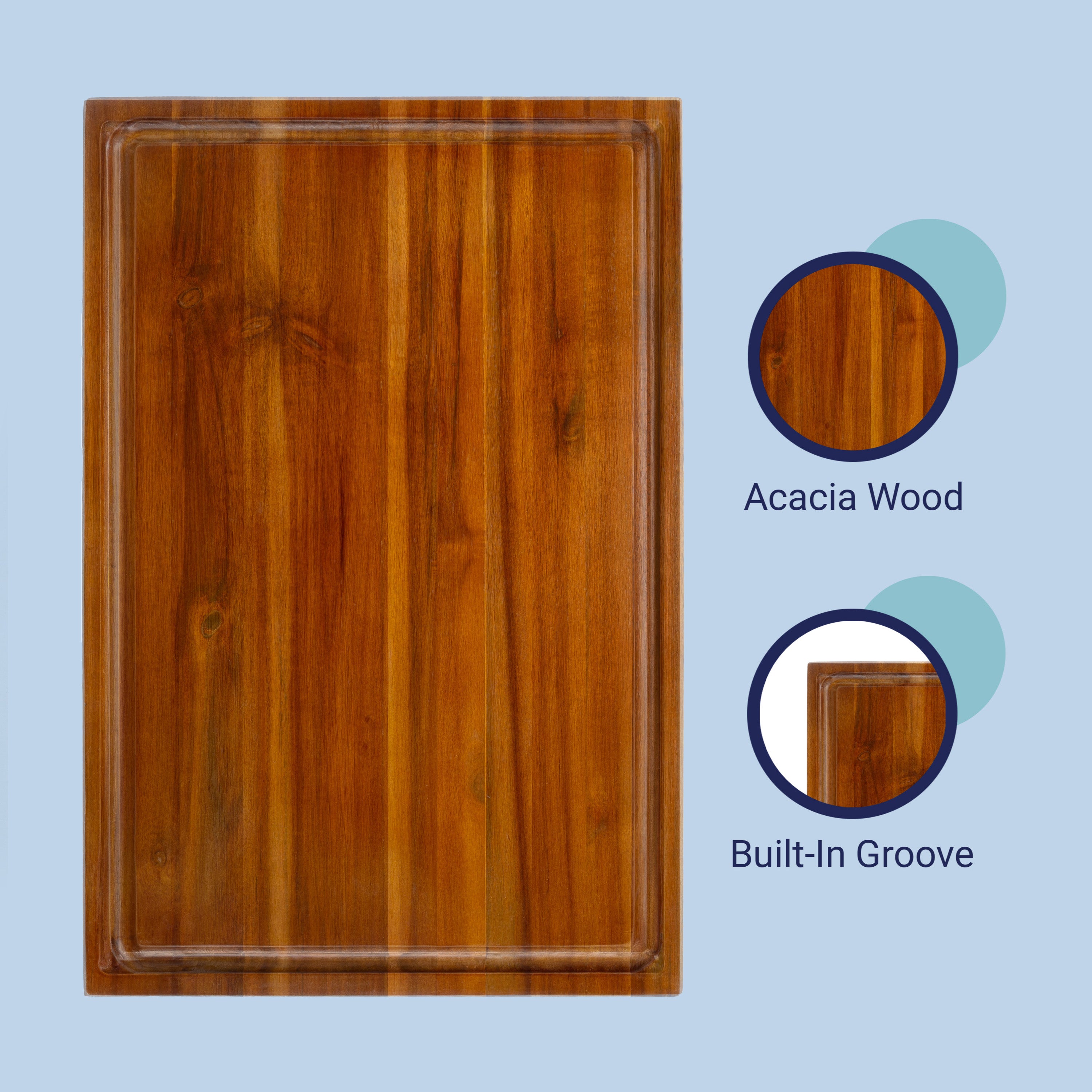Eldridge Handcrafted Acacia Wood Reversible Cutting Board with Juice Grooves