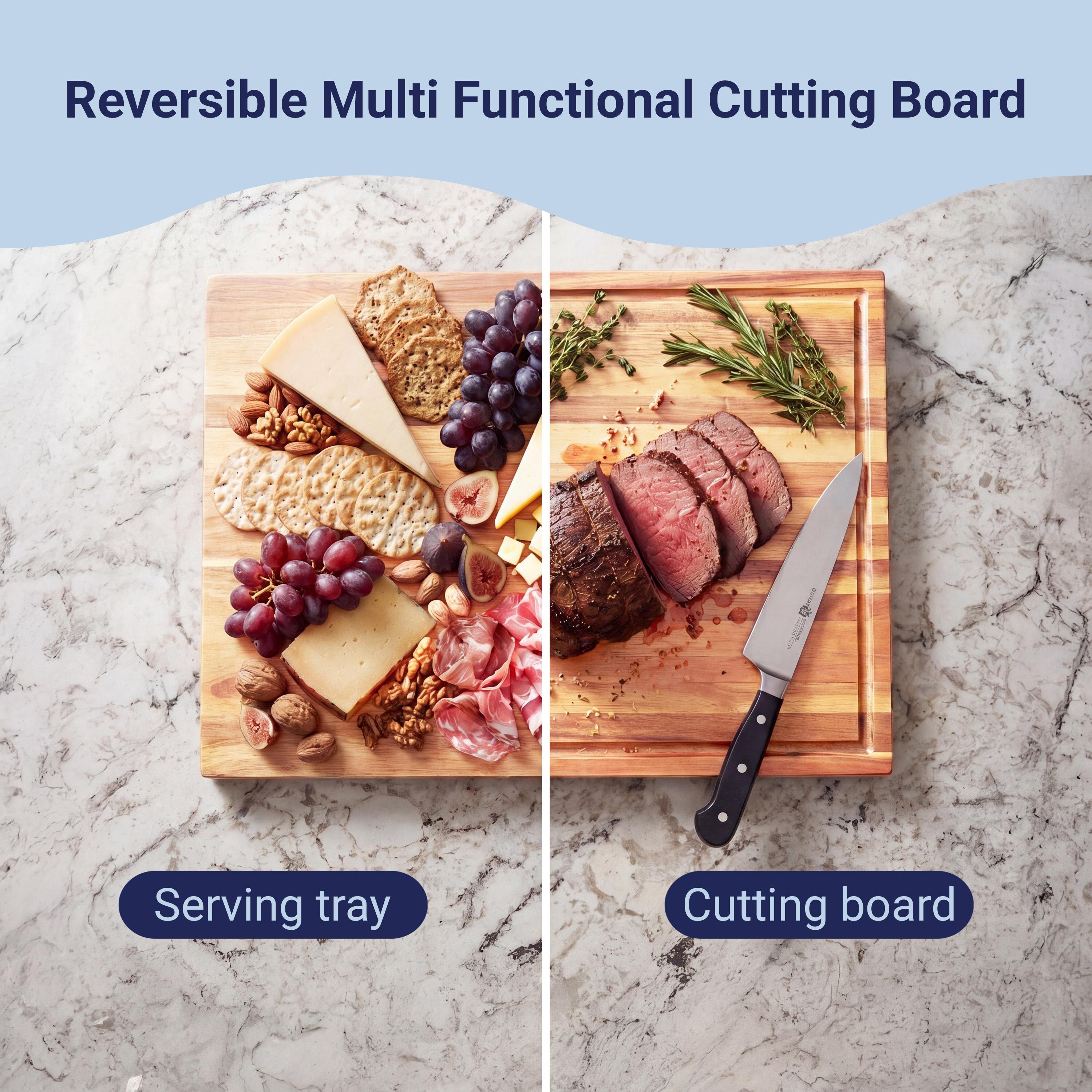 Eldridge Handcrafted Acacia Wood Reversible Cutting Board with Juice Grooves