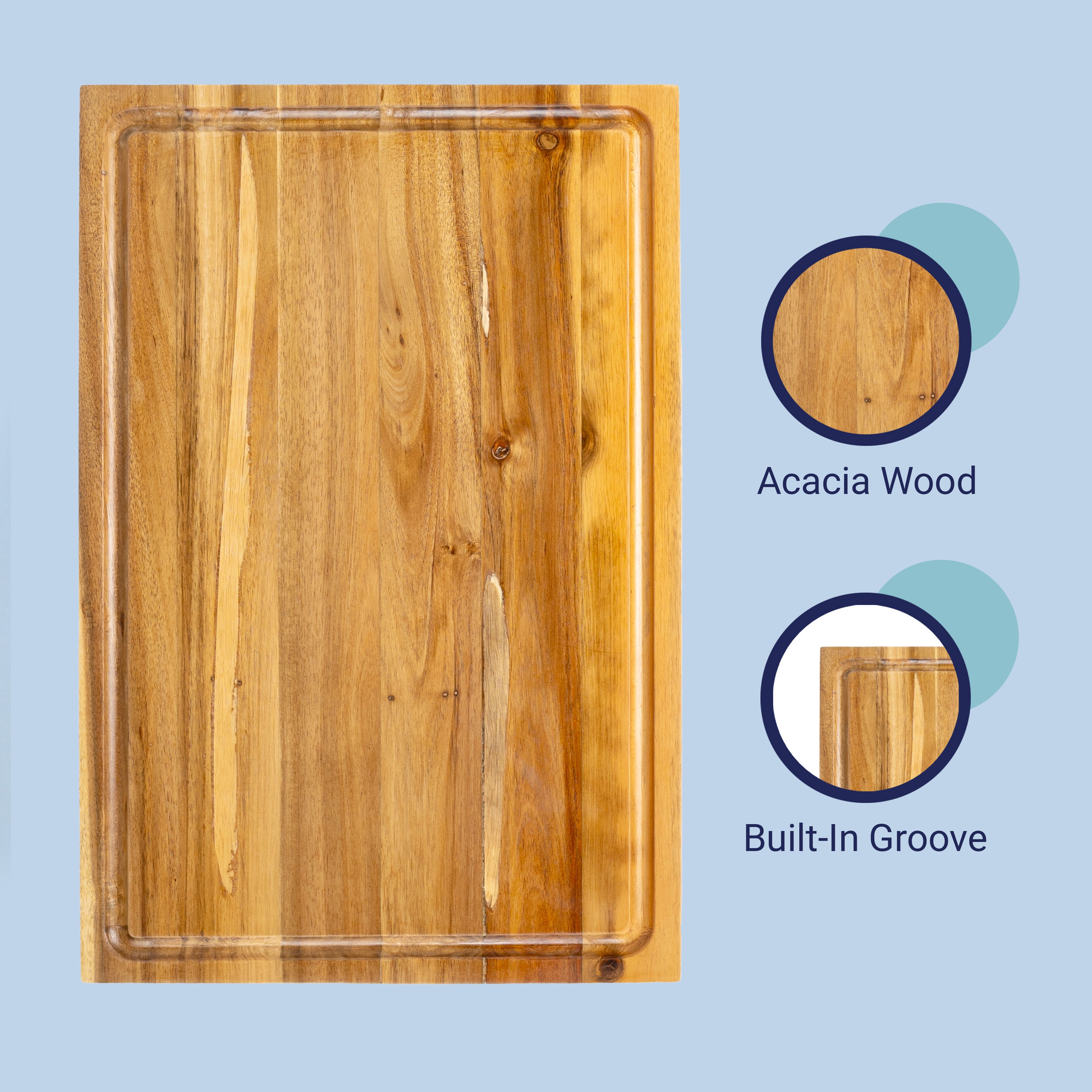 Eldridge Handcrafted Acacia Wood Reversible Cutting Board with Juice Grooves