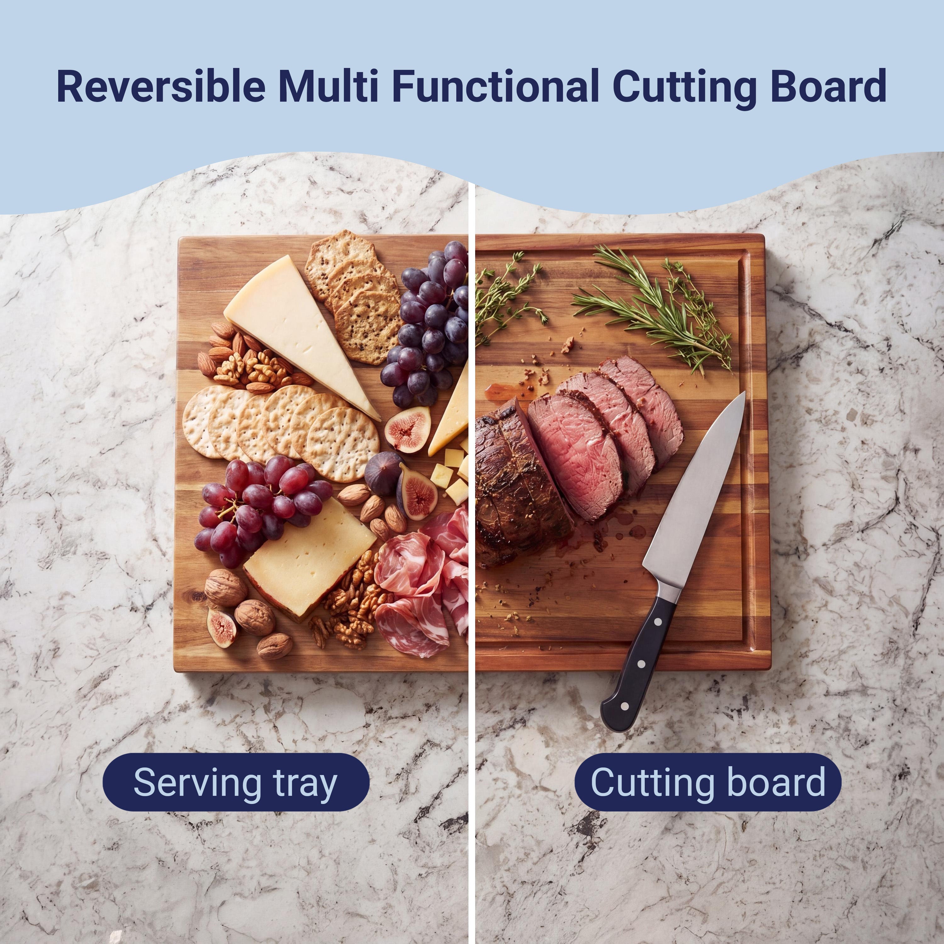 Eldridge Handcrafted Acacia Wood Reversible Cutting Board with Juice Grooves