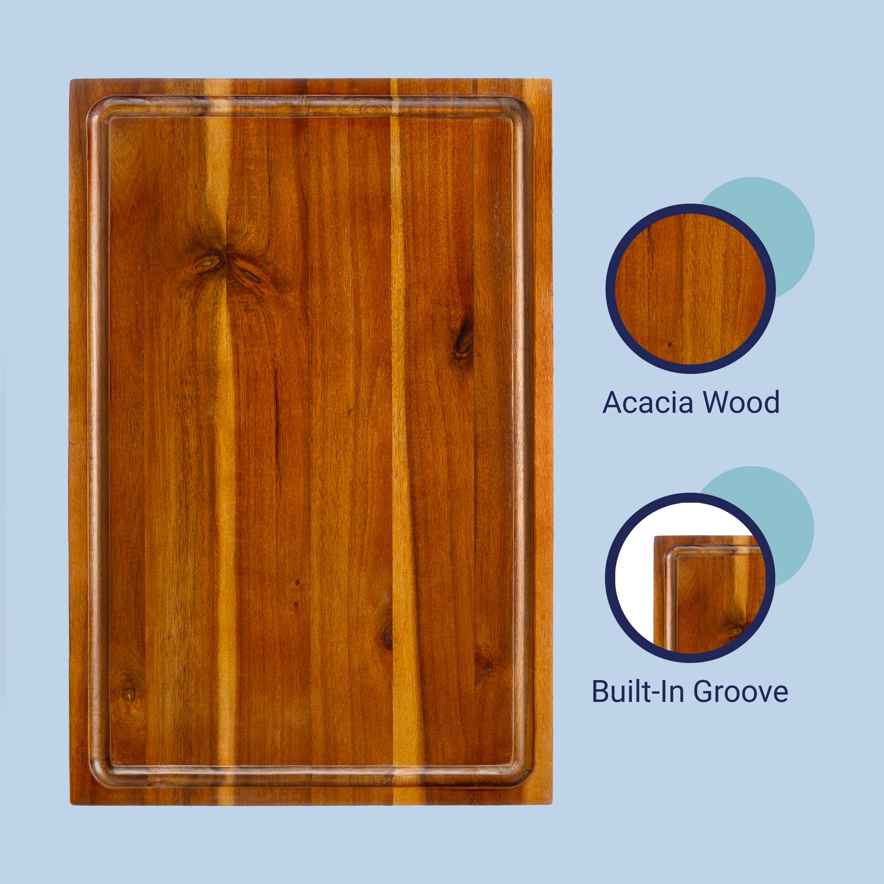 Eldridge Handcrafted Acacia Wood Reversible Cutting Board with Juice Grooves