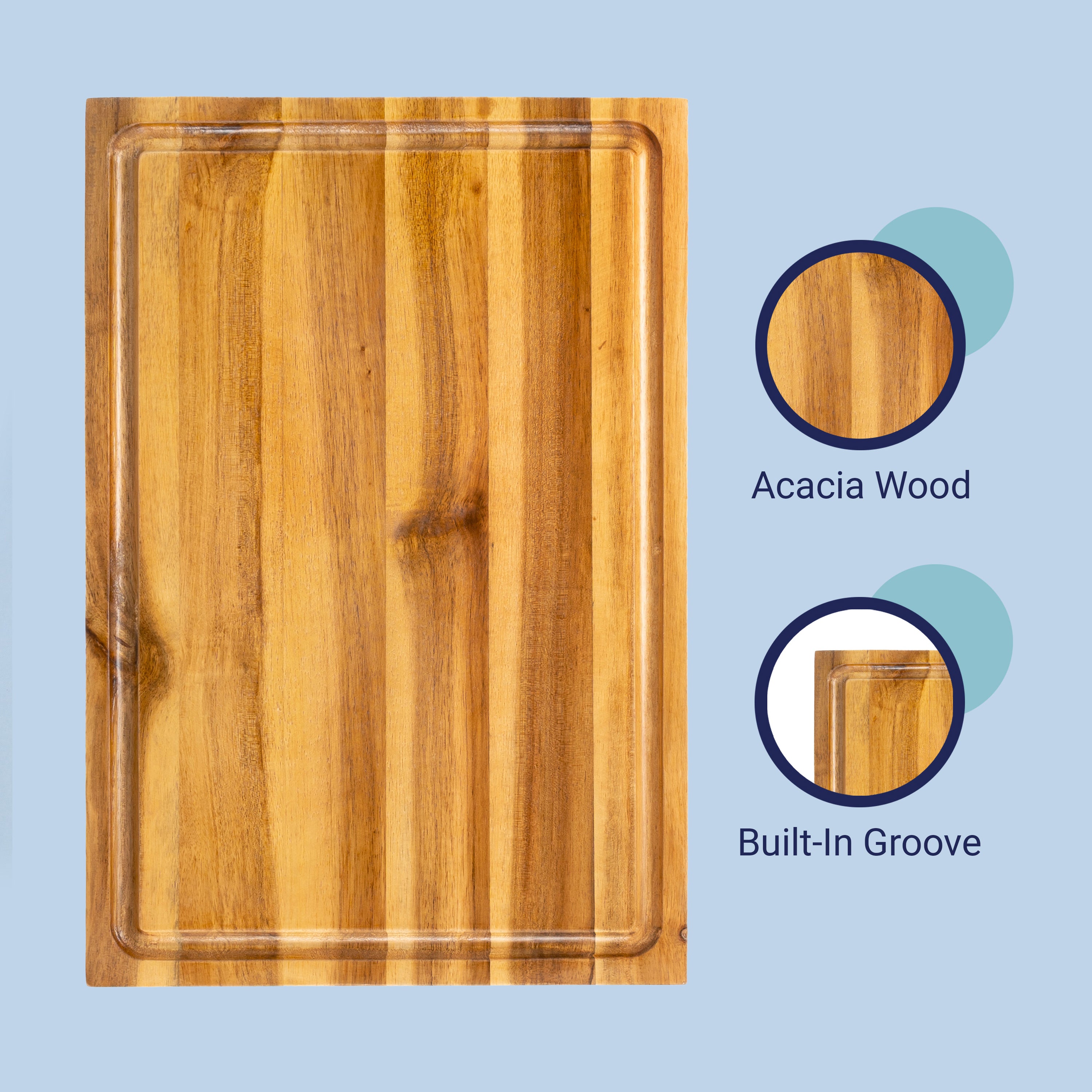 Eldridge Handcrafted Acacia Wood Reversible Cutting Board with Juice Grooves