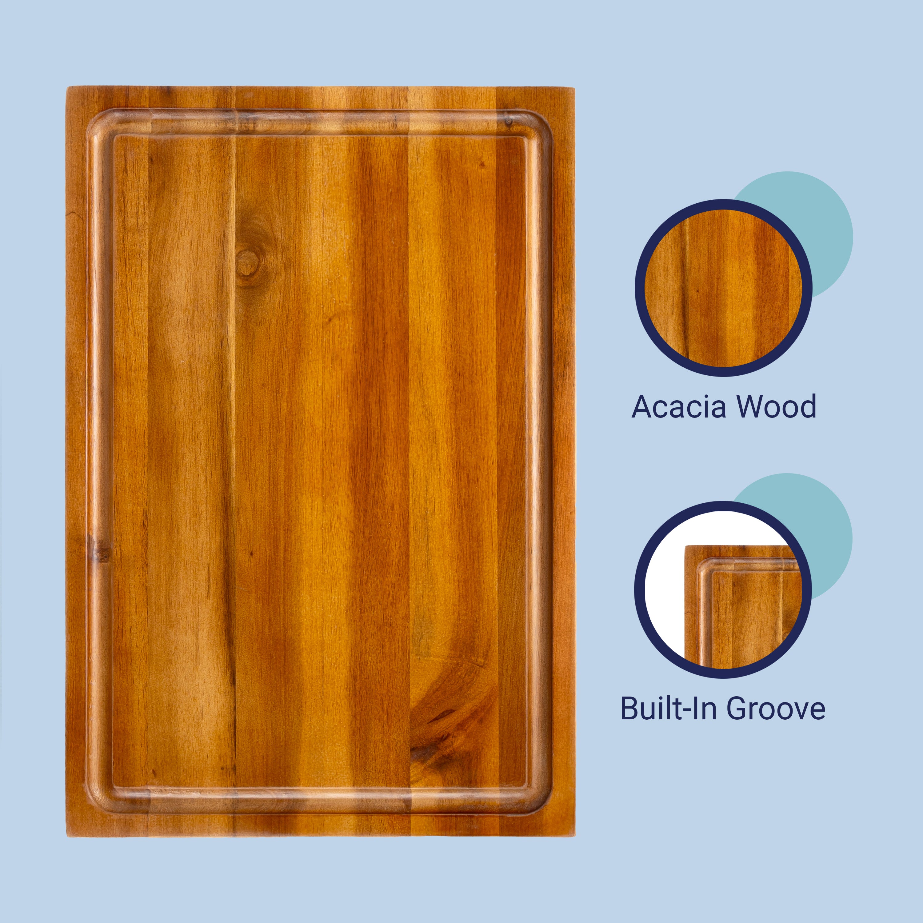 Eldridge Handcrafted Acacia Wood Reversible Cutting Board with Juice Grooves