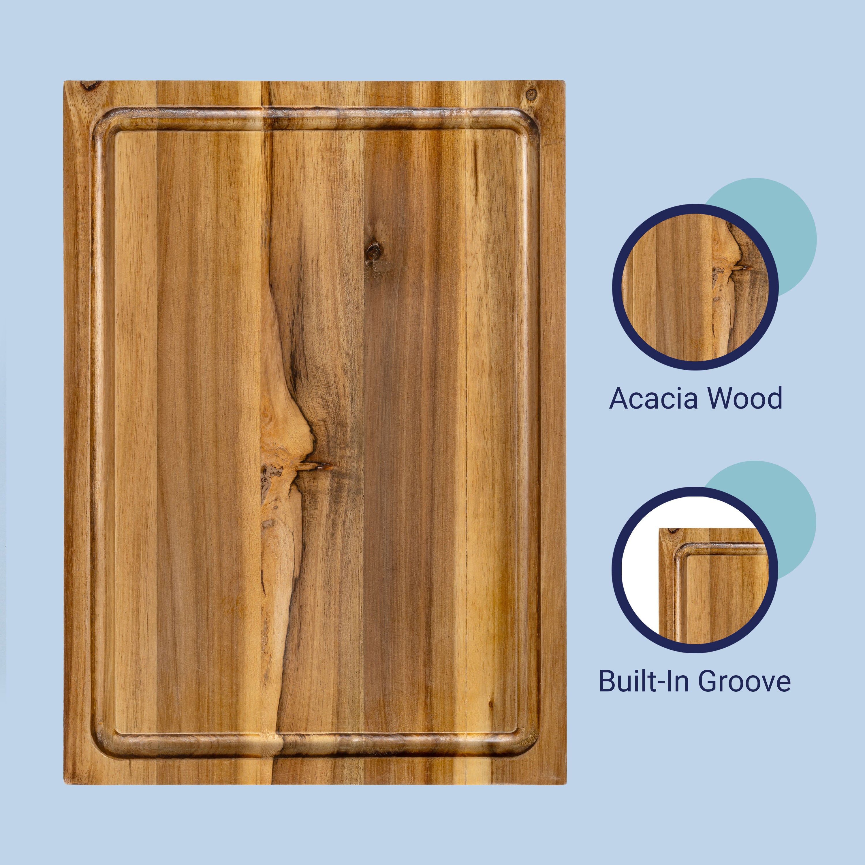Eldridge Handcrafted Acacia Wood Reversible Cutting Board with Juice Grooves