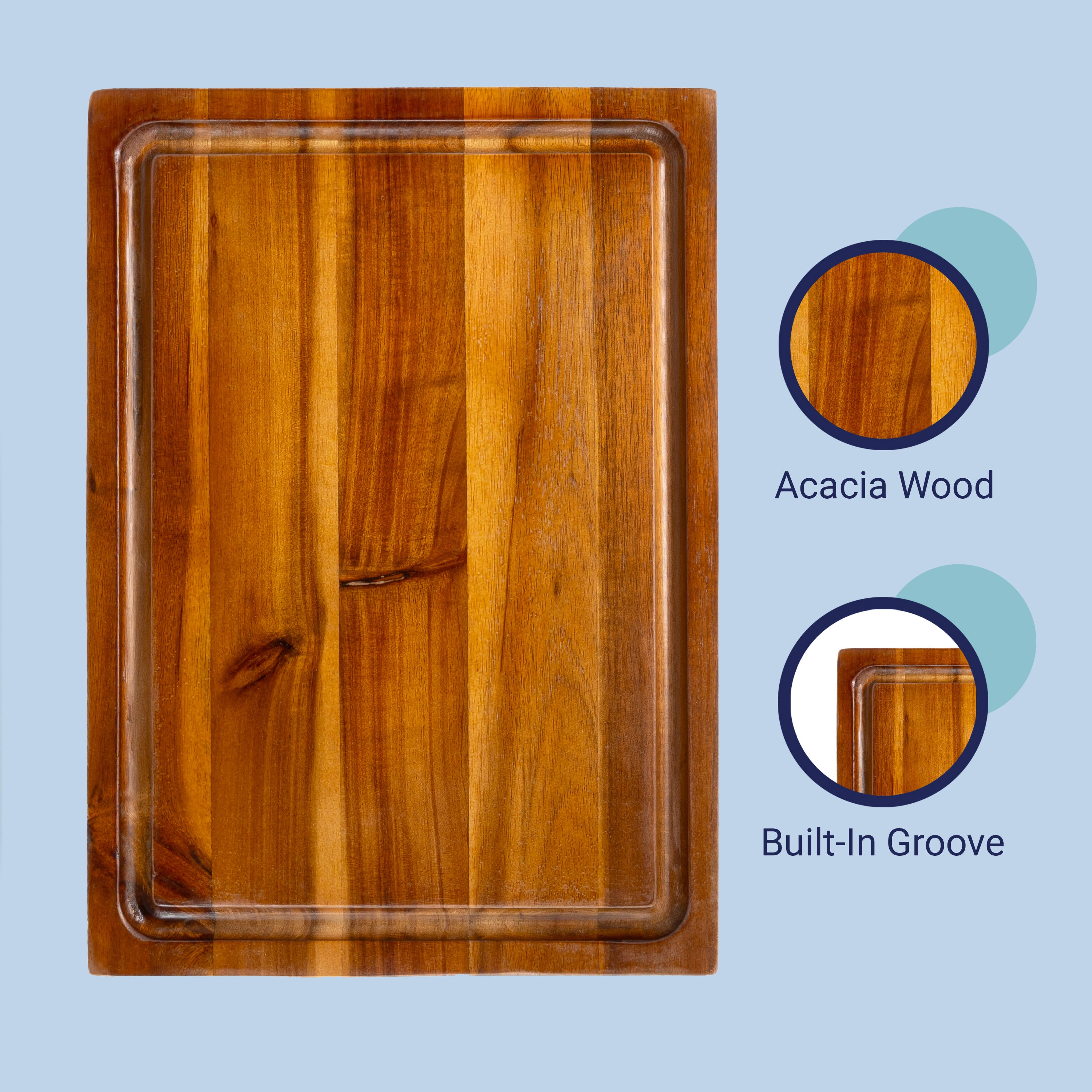 Eldridge Handcrafted Acacia Wood Reversible Cutting Board with Juice Grooves