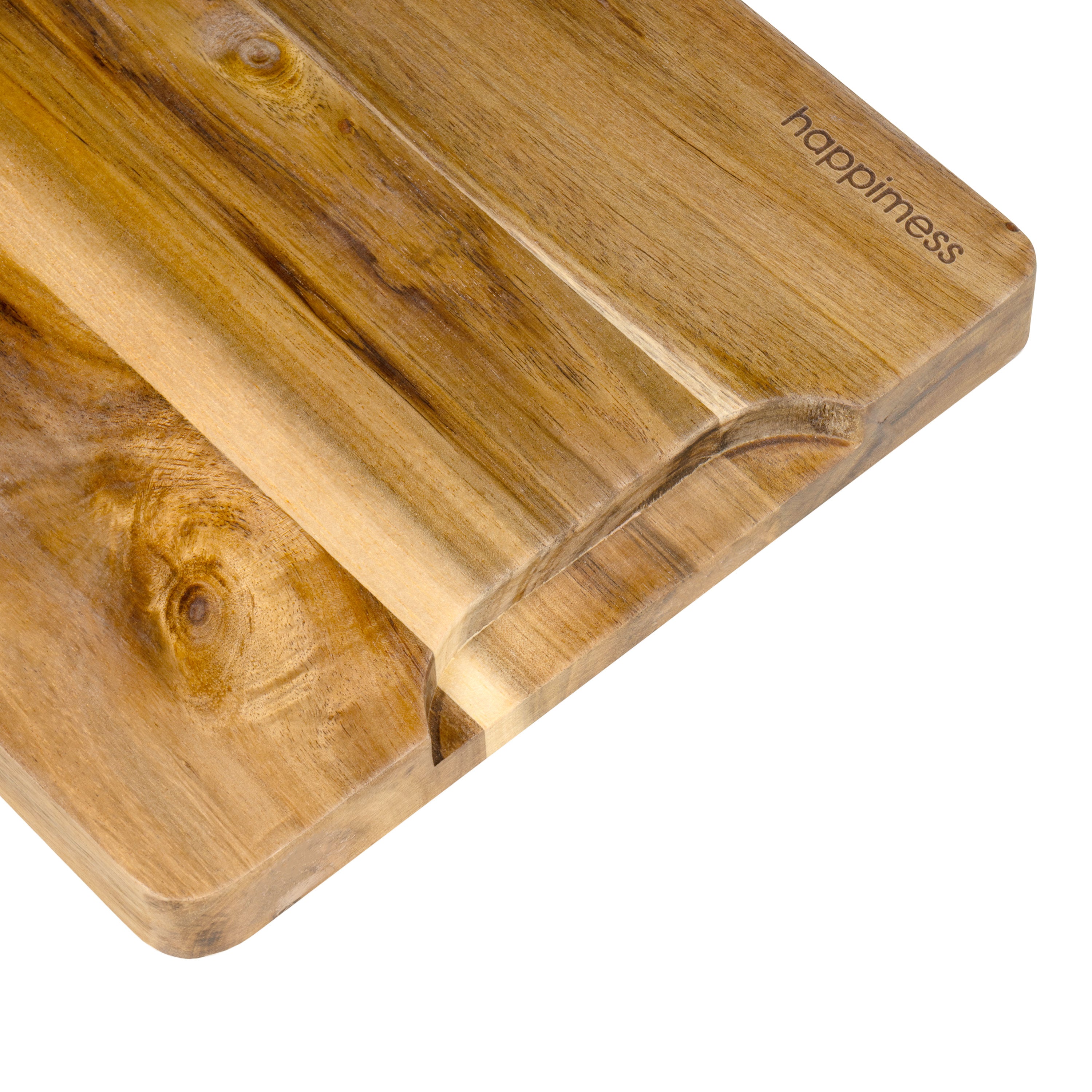 Hespera Handcrafted Acacia Wood Reversible Cutting Board with Juice Grooves and Built-In Handle, Set of 3