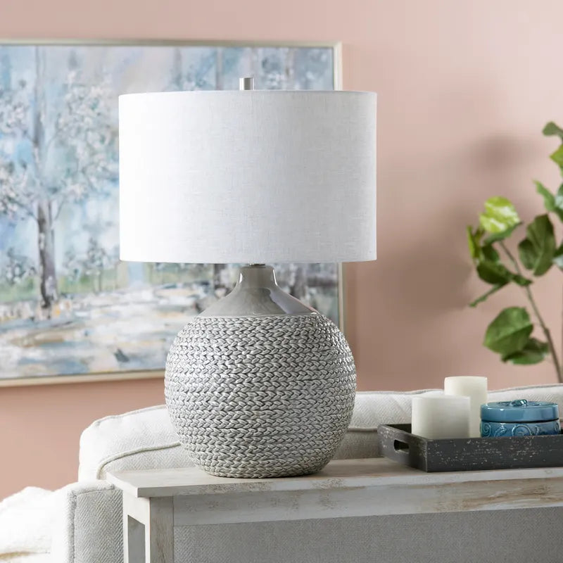 Ceramic Woven Texture Table Lamp with Linen Shade