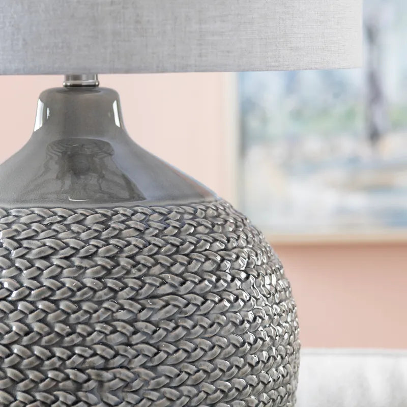 Ceramic Woven Texture Table Lamp with Linen Shade
