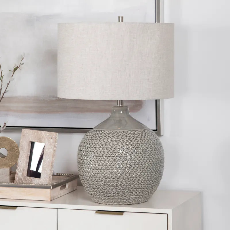 Ceramic Woven Texture Table Lamp with Linen Shade