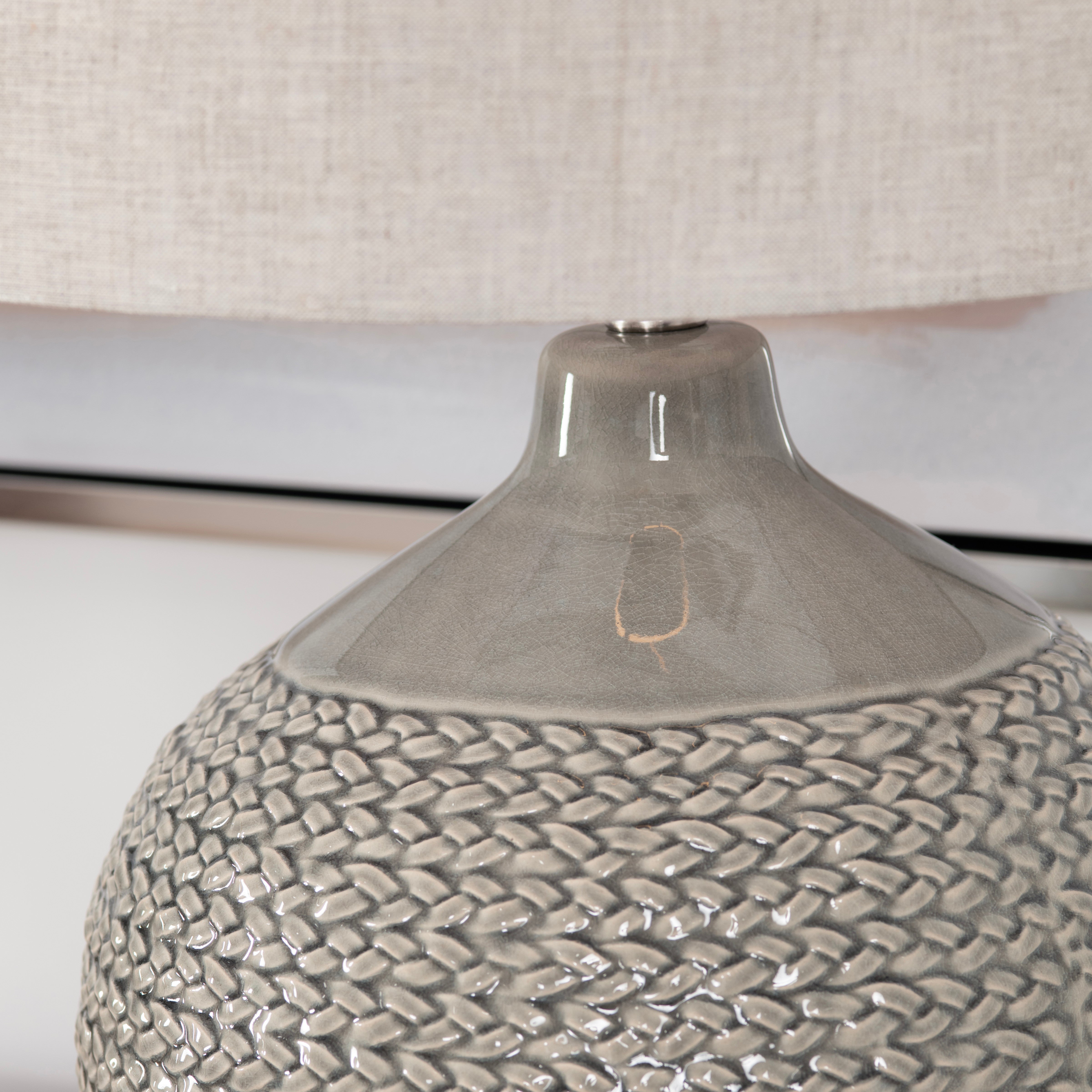 Ceramic Woven Texture Table Lamp with Linen Shade