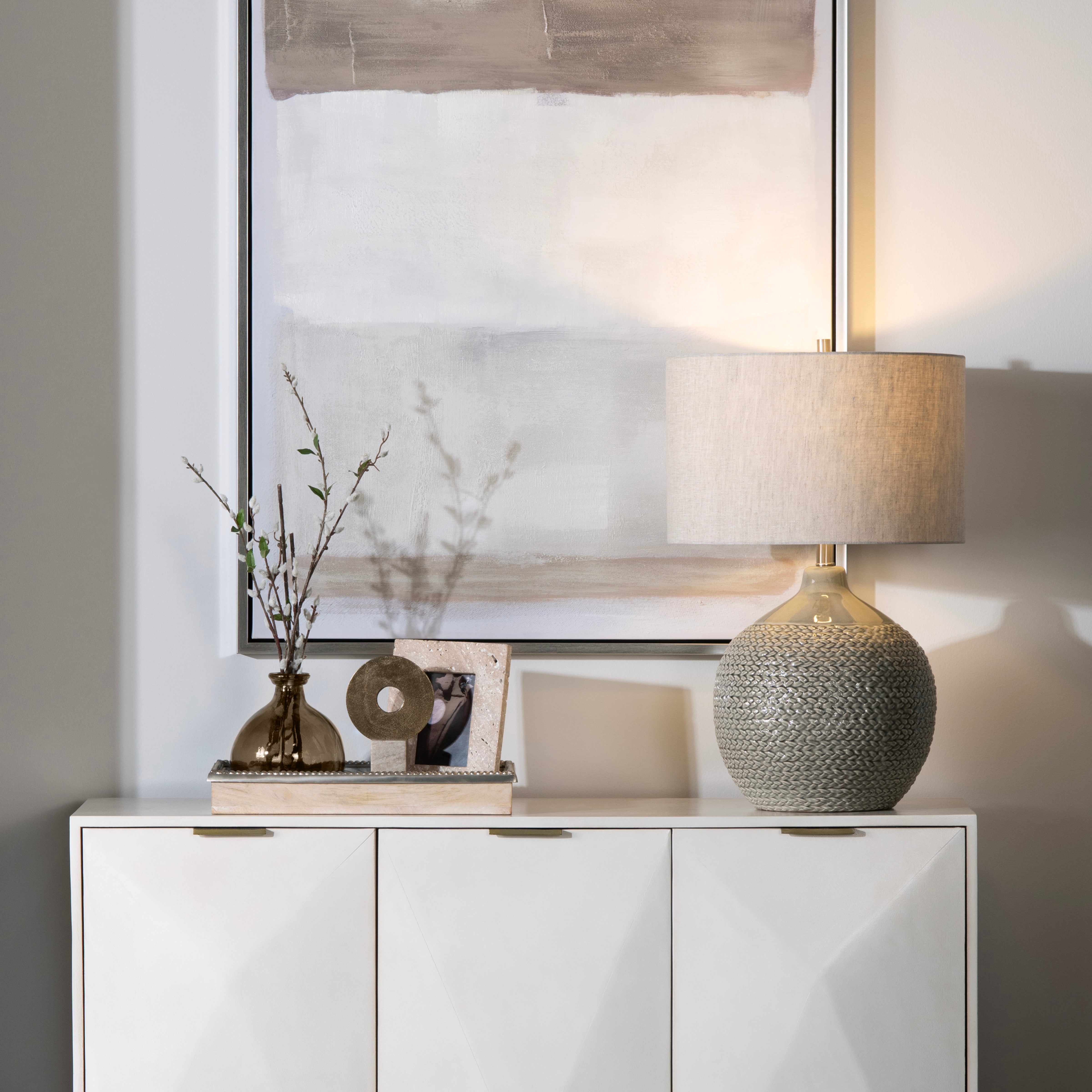 Ceramic Woven Texture Table Lamp with Linen Shade