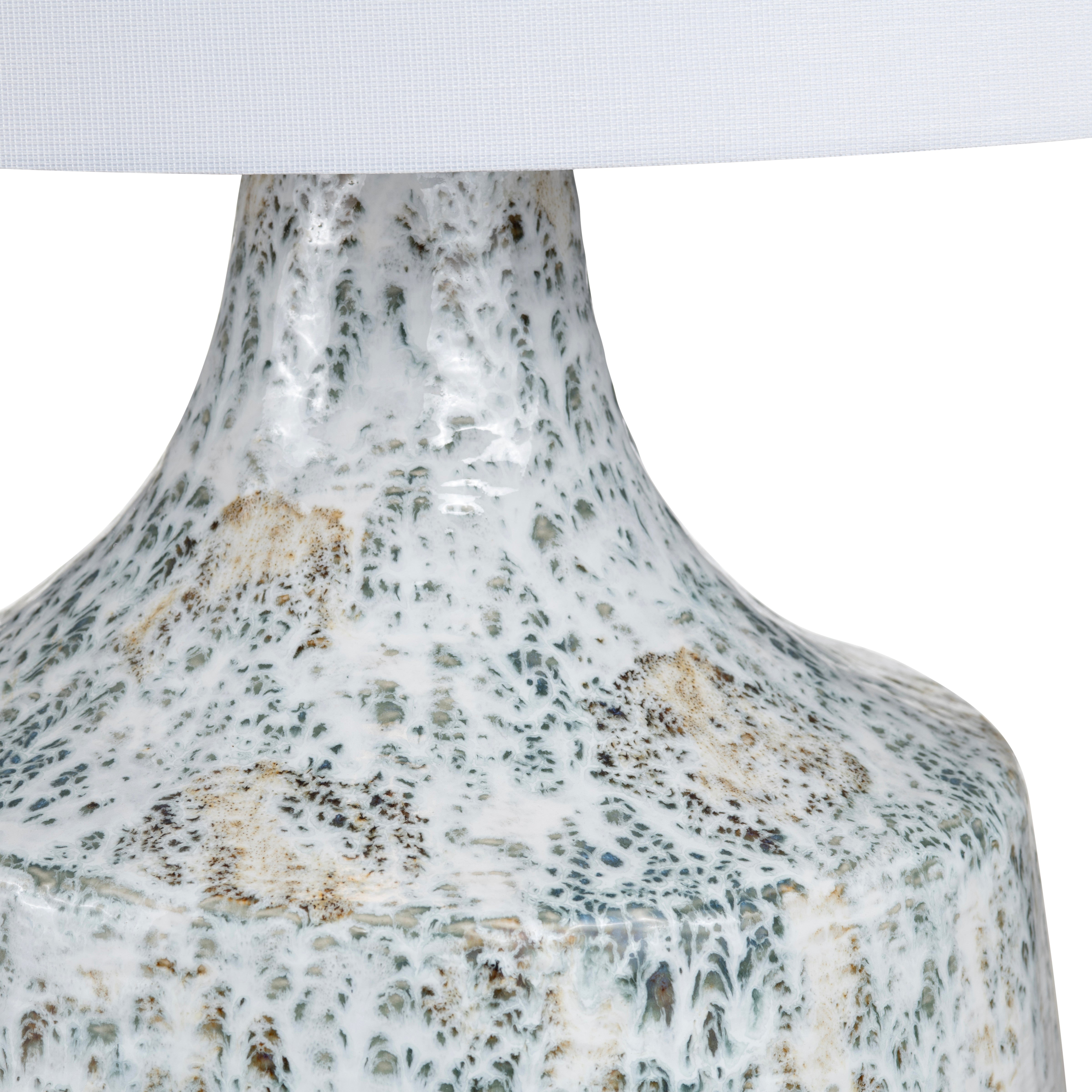 Glazed Blue and White Ceramic Table Lamp with Shade