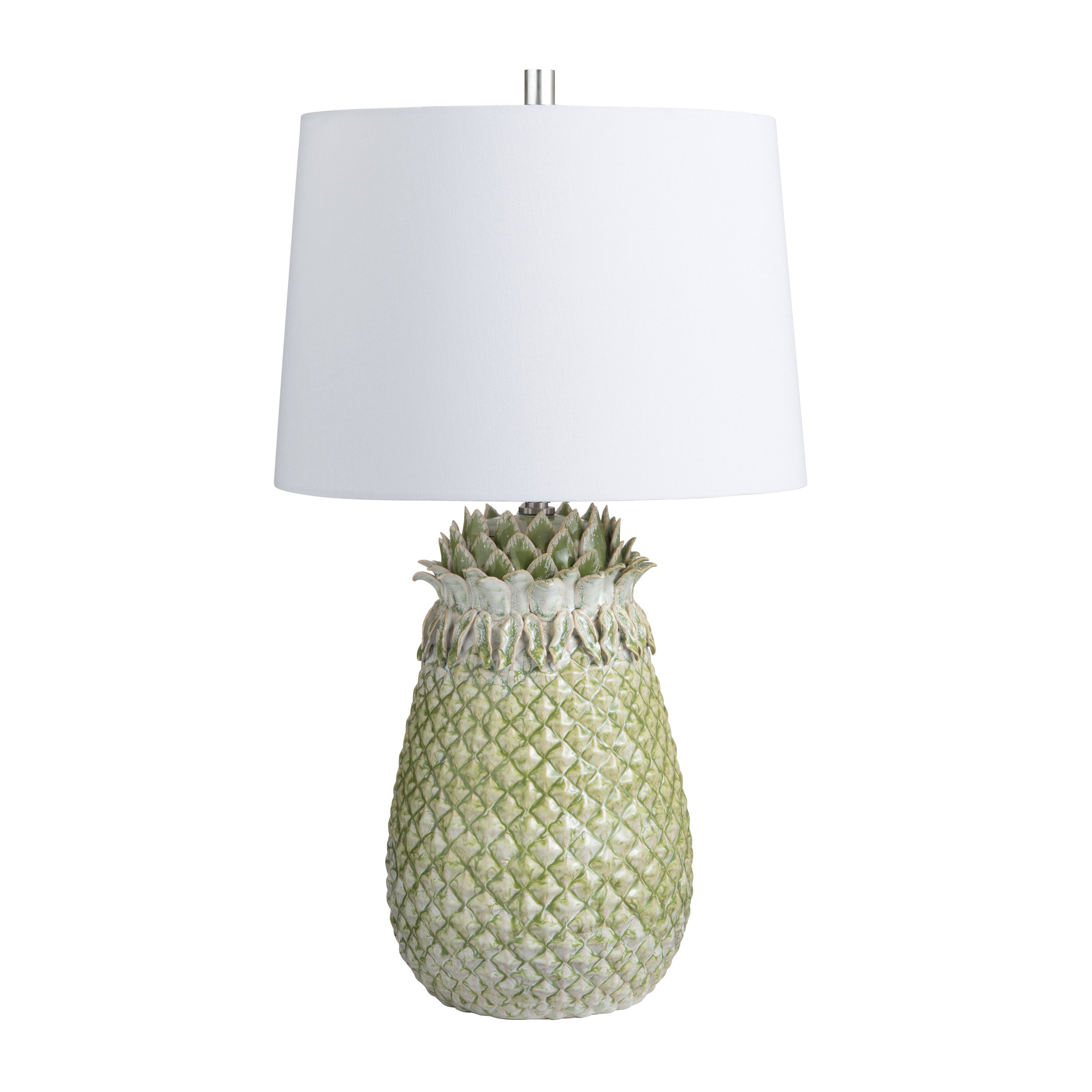 Glazed Green Ceramic Pineapple Shaped Table Lamp with Shade
