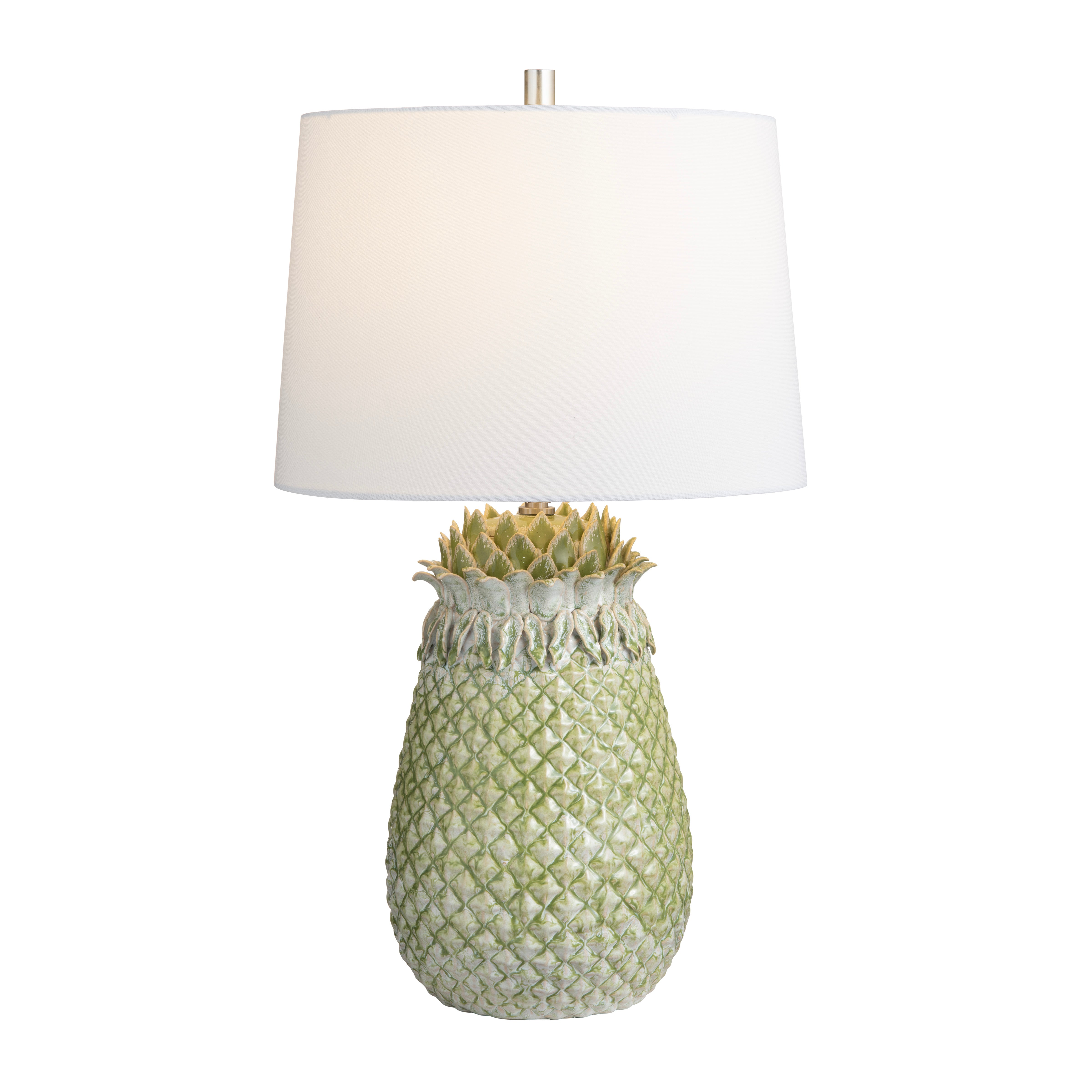 Glazed Green Ceramic Pineapple Shaped Table Lamp with Shade