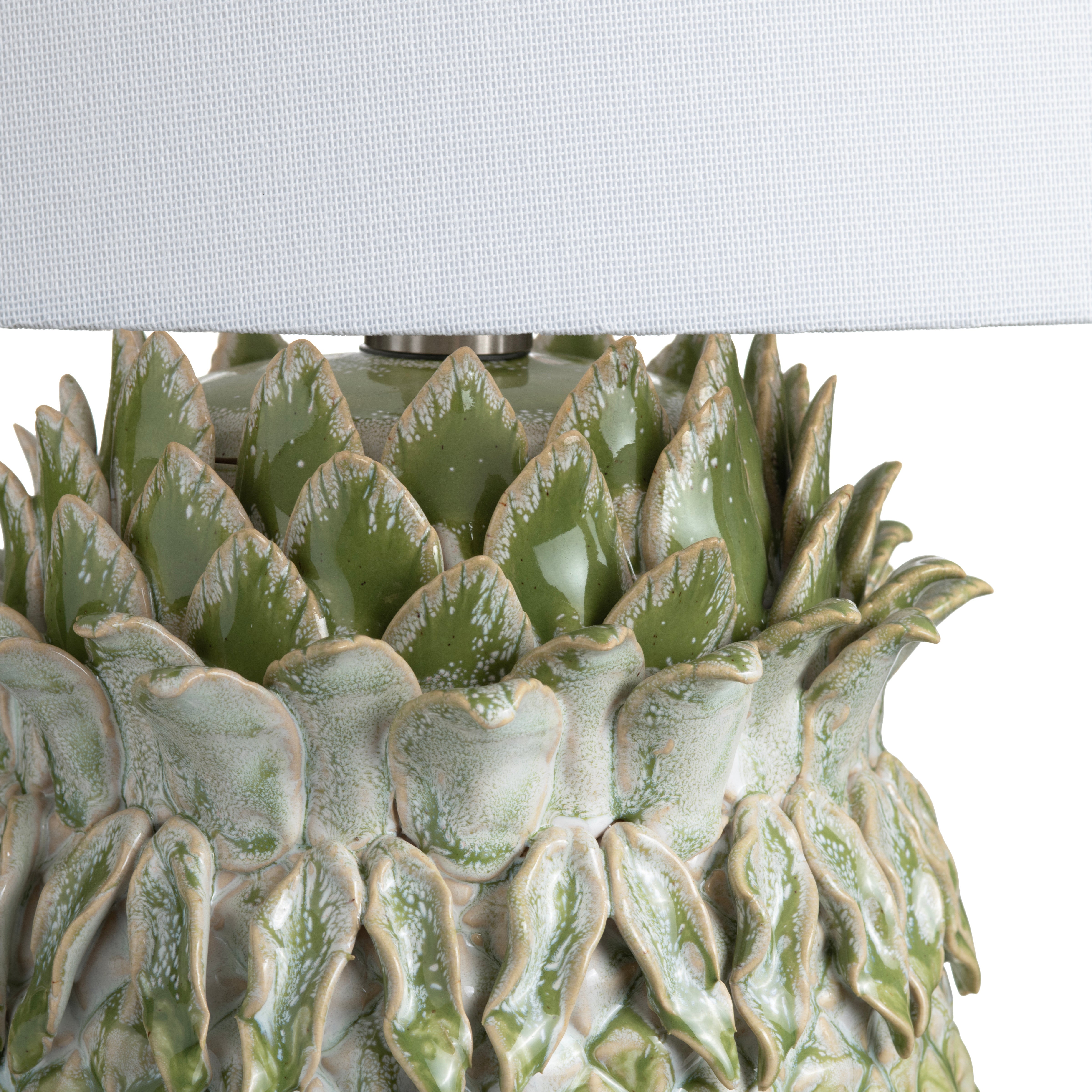 Glazed Green Ceramic Pineapple Shaped Table Lamp with Shade