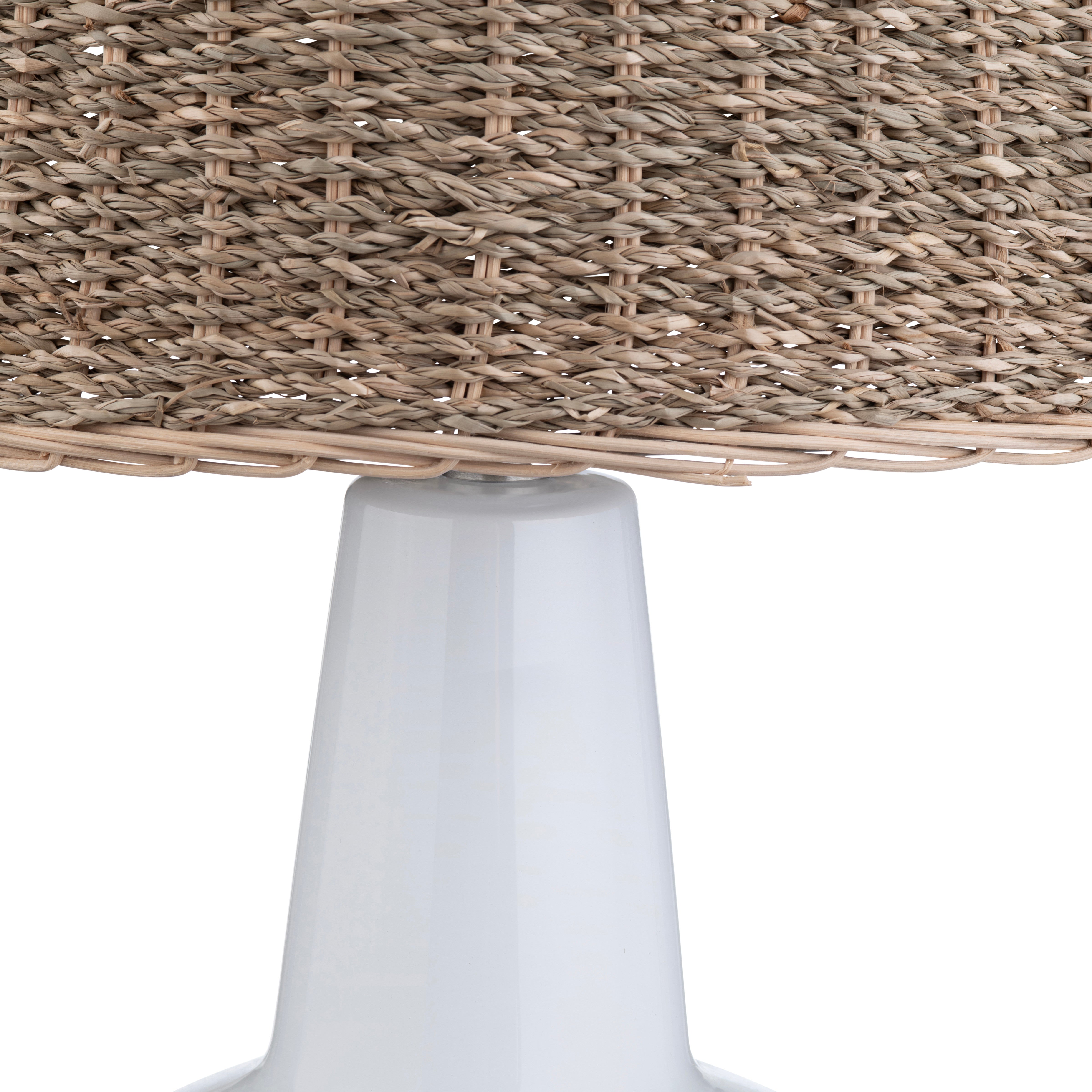 White Ceramic and Rattan Table Lamp with Rattan Shade