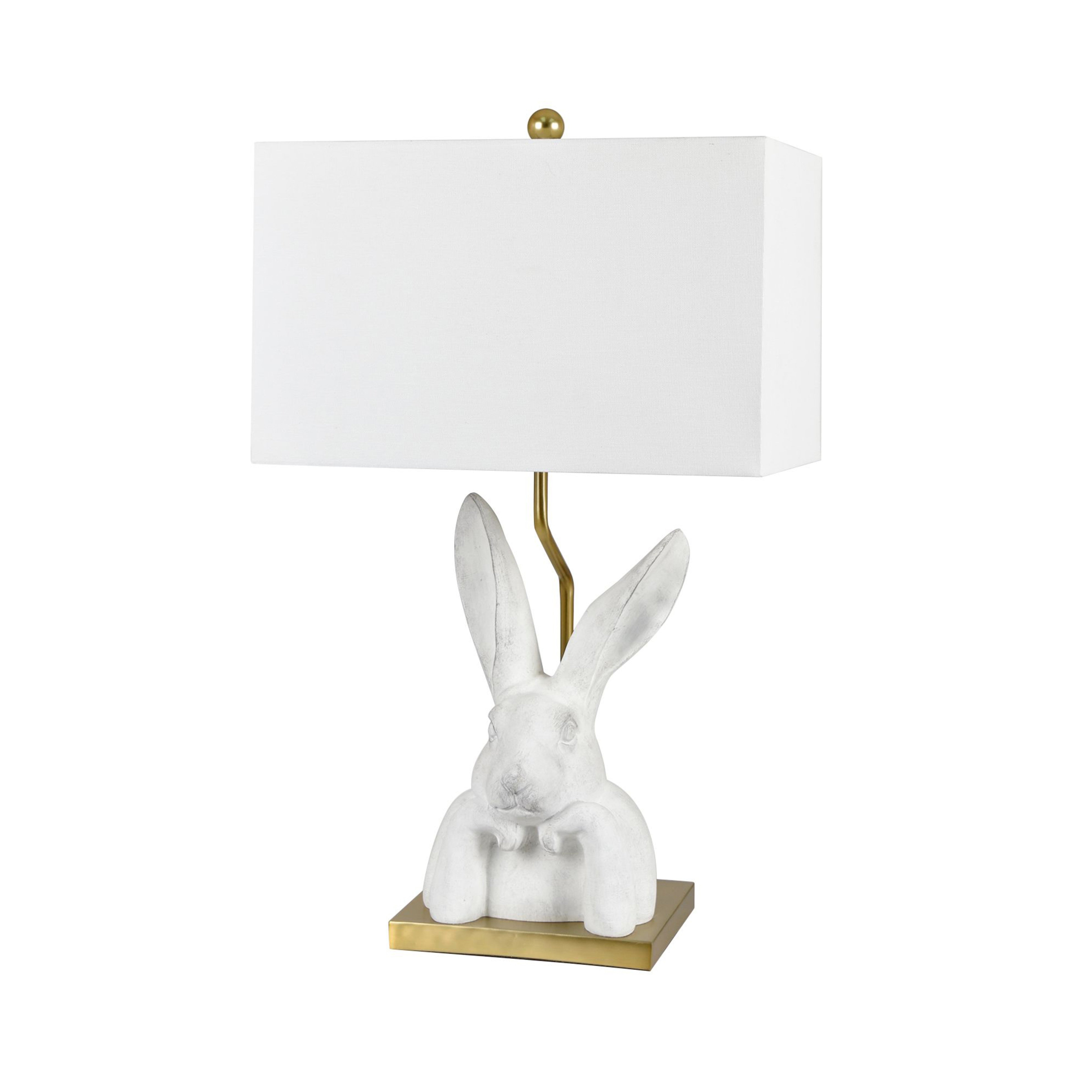 Chalk White Resin Bunny Table Lamp with Shade, Set of 2