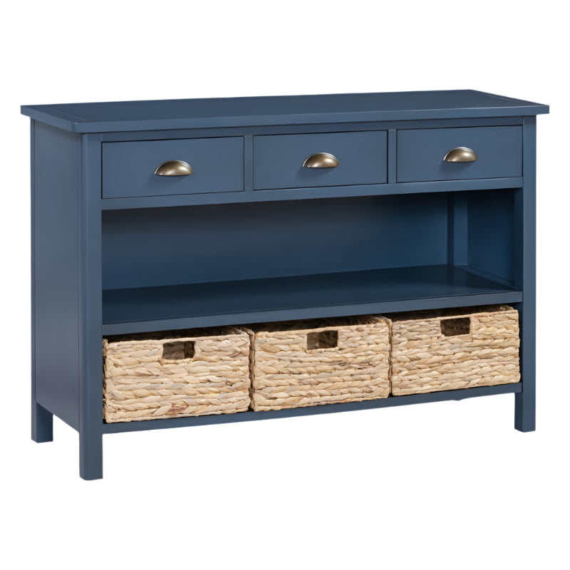 Console Table with Drawers and Water Hyacinth Woven Baskets