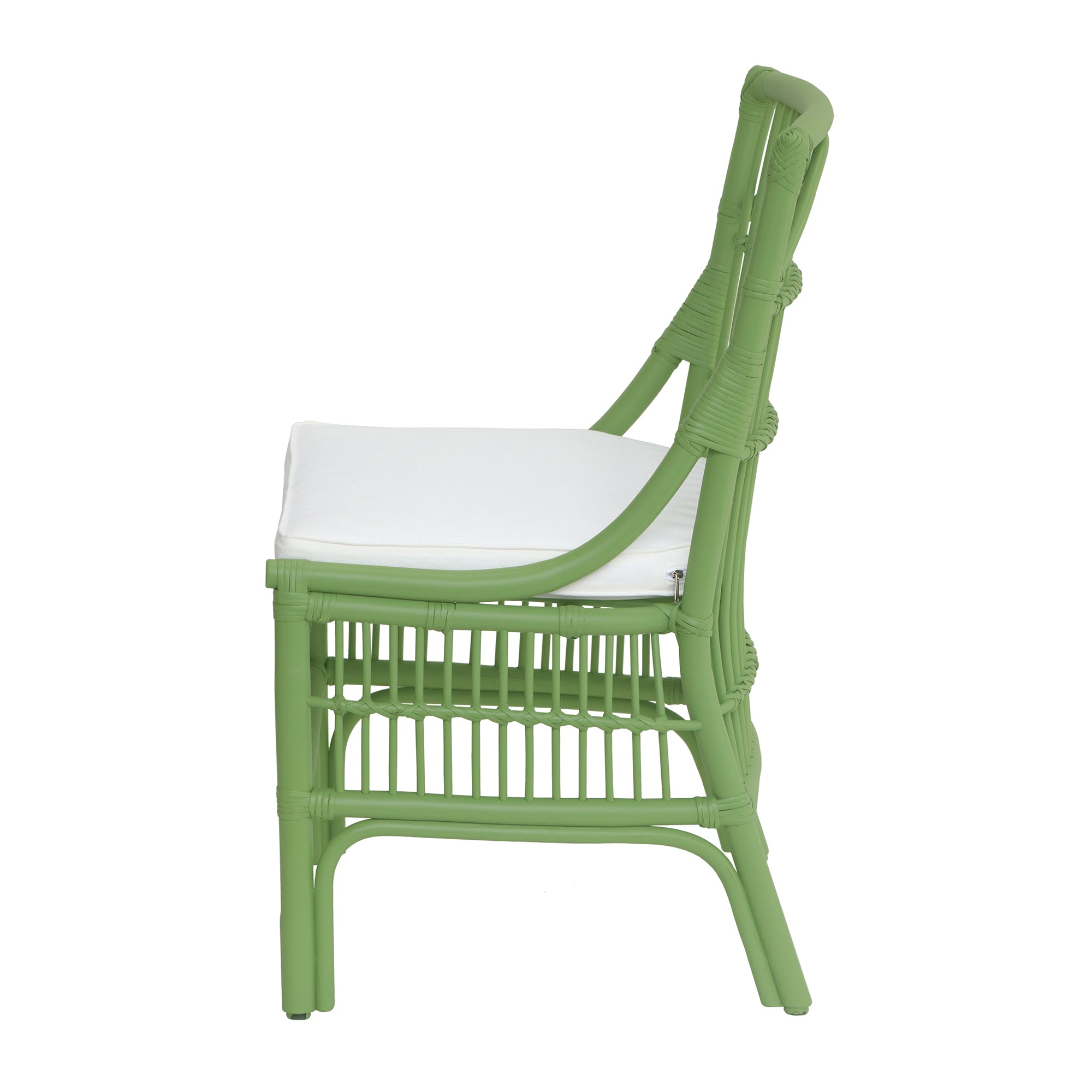 Rattan Slat Back Green Dining Chair, Set of 2