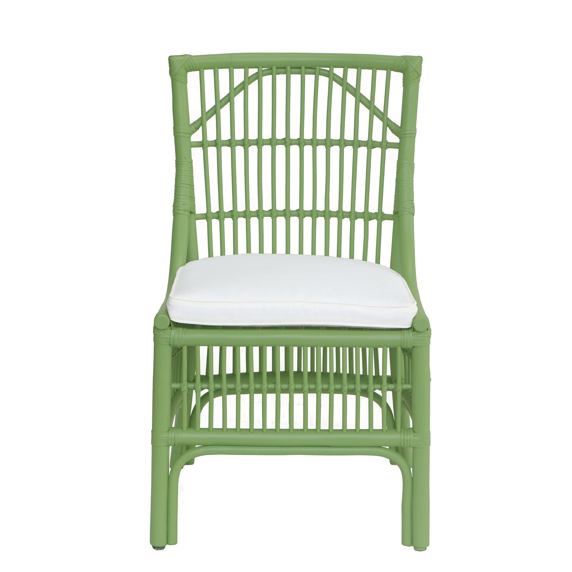 Rattan Slat Back Green Dining Chair, Set of 2