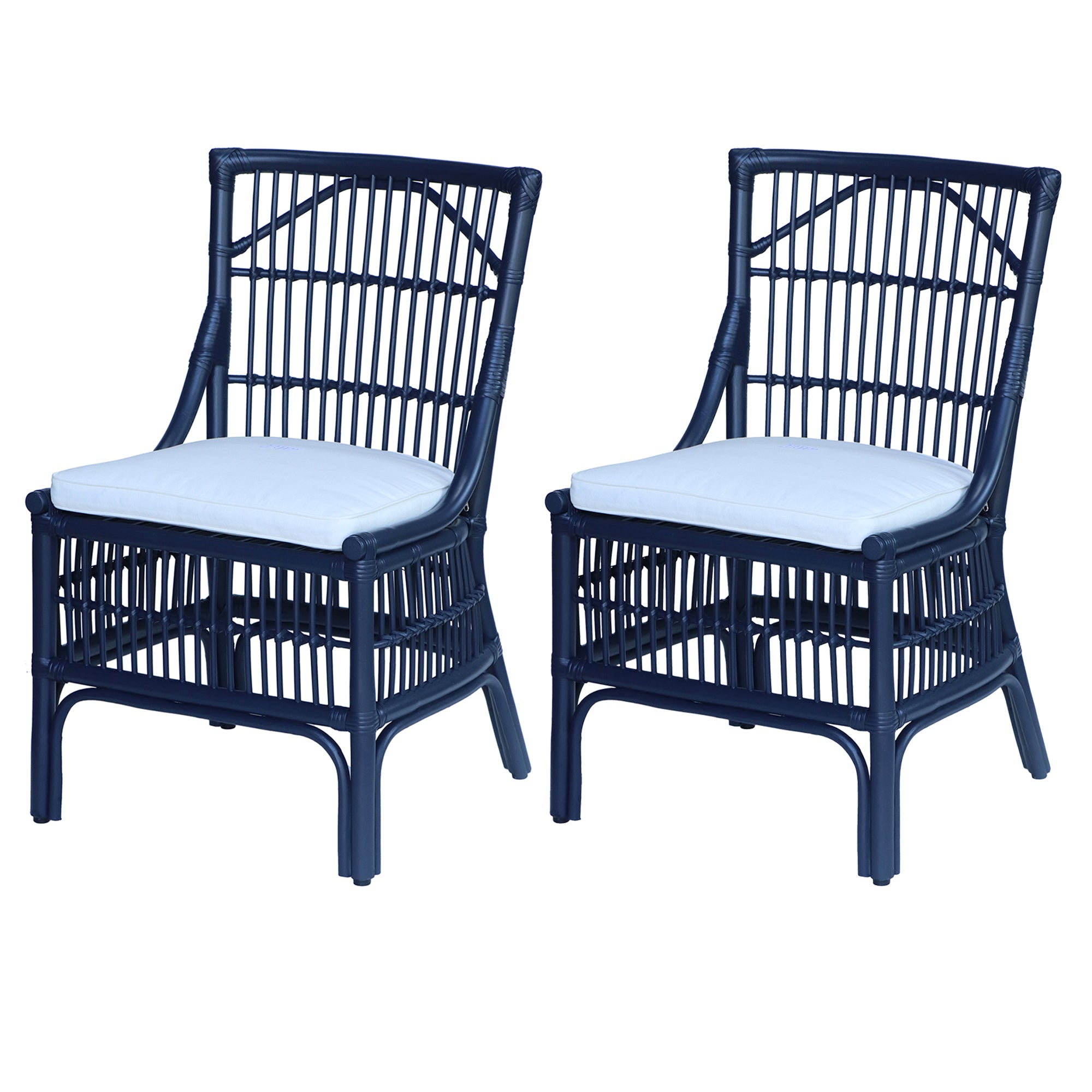 Rattan Slat Back Navy Dining Chair, Set of 2