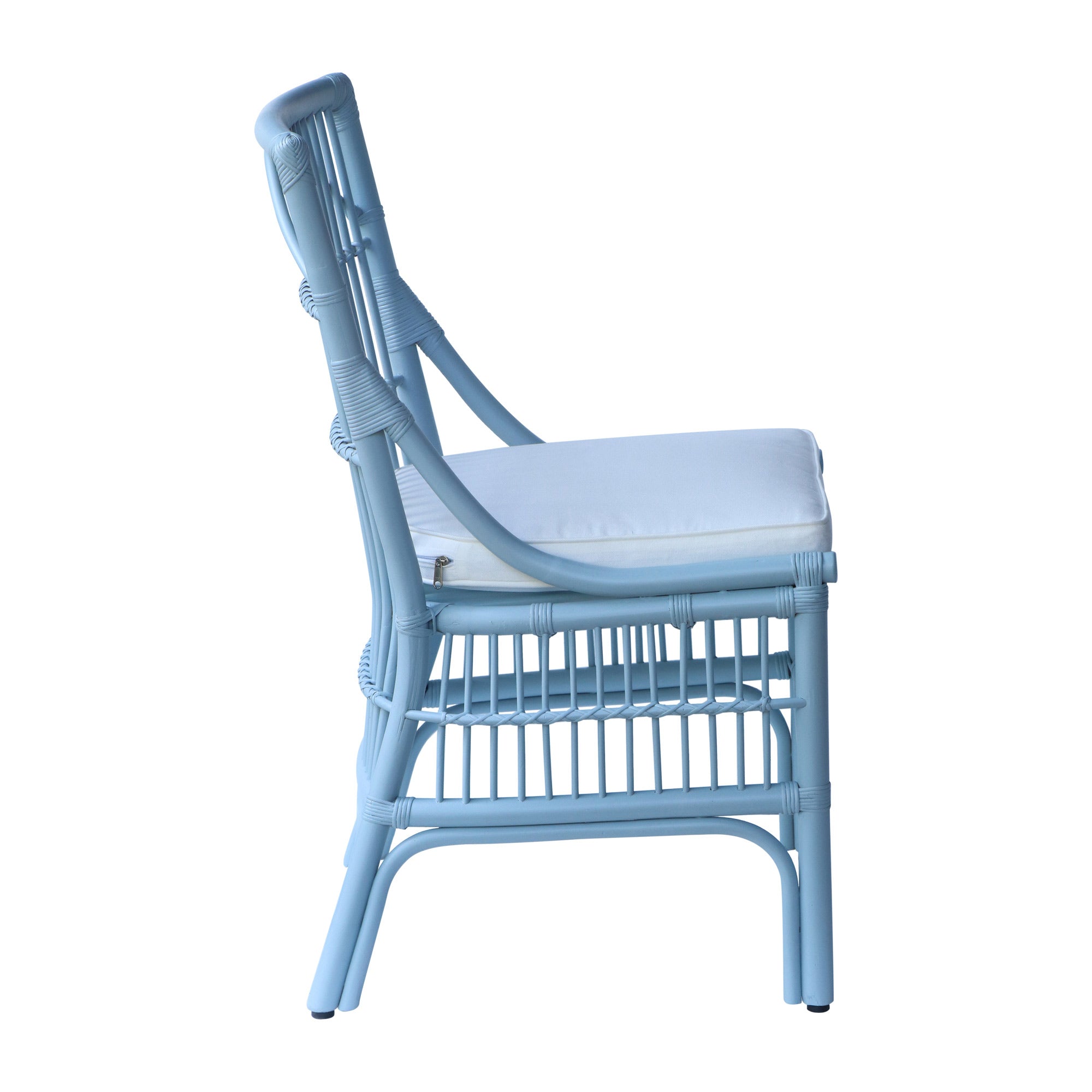 Rattan Slat Back Dining Chair Light Blue, Set of 2