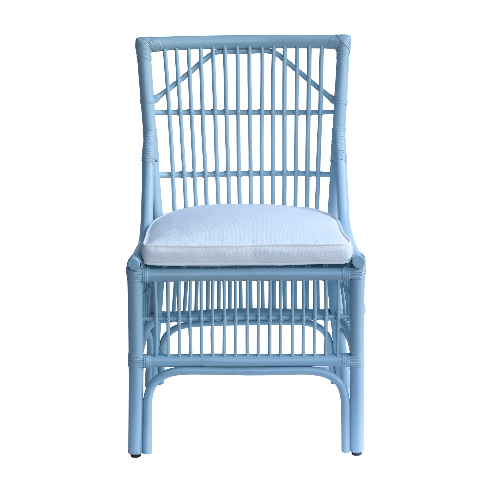 Rattan Slat Back Dining Chair Light Blue, Set of 2