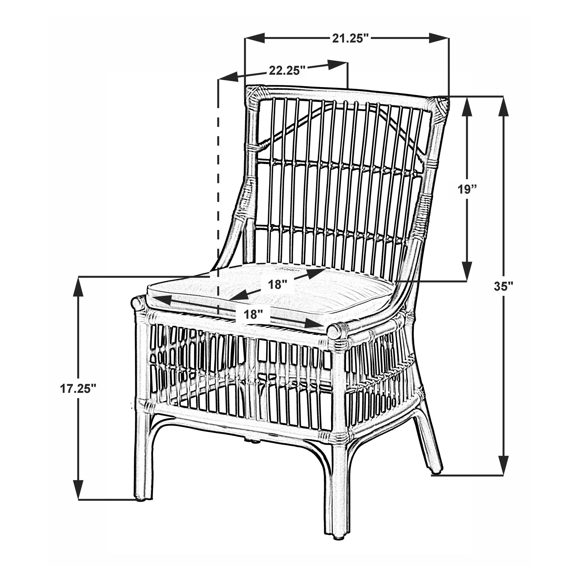 Rattan Slat Back Green Dining Chair, Set of 2