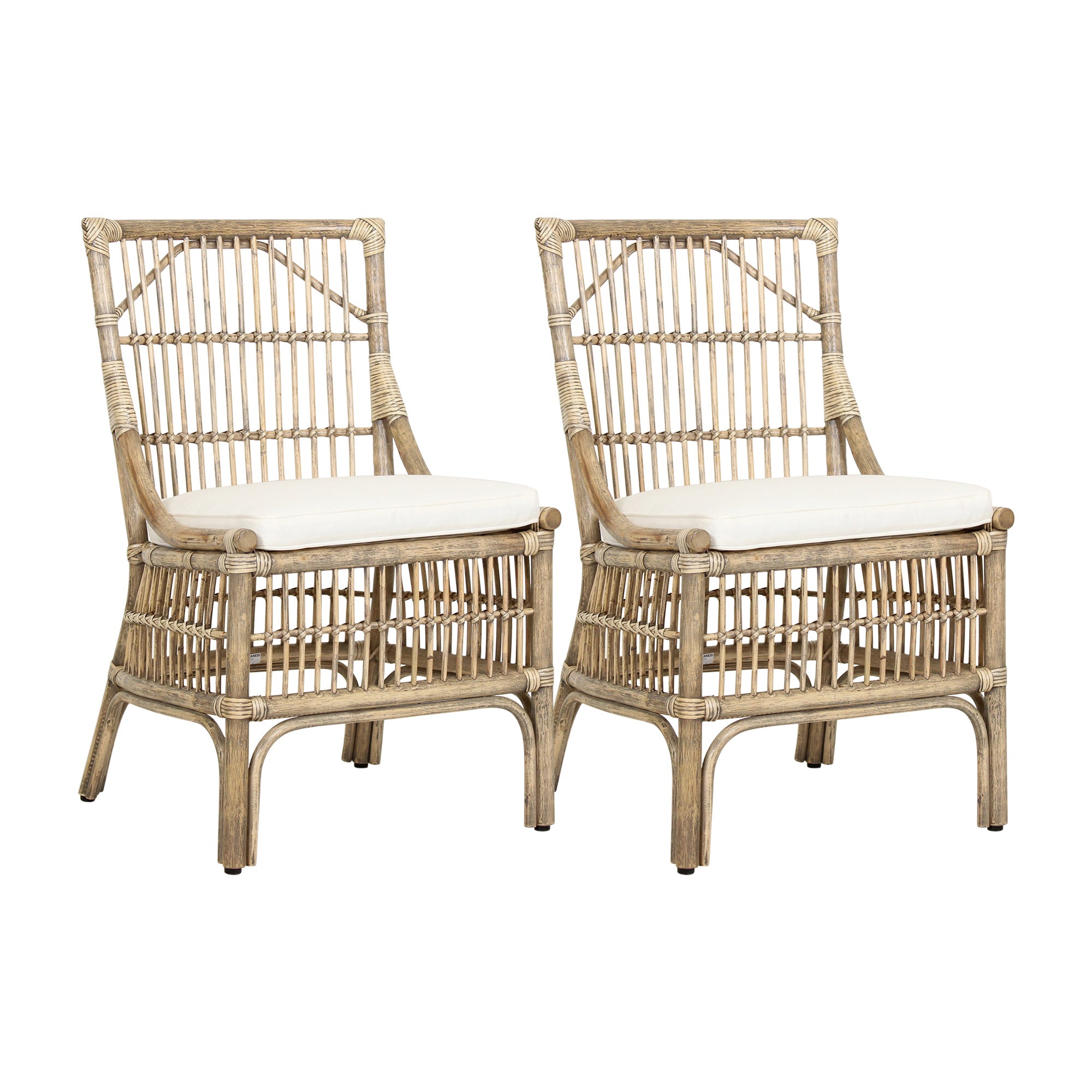Rattan Slat Back Antique Natural Dining Chair, Set of 2