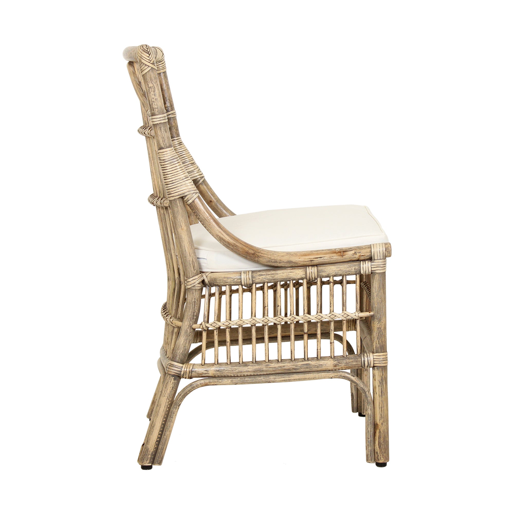 Rattan Slat Back Antique Natural Dining Chair, Set of 2