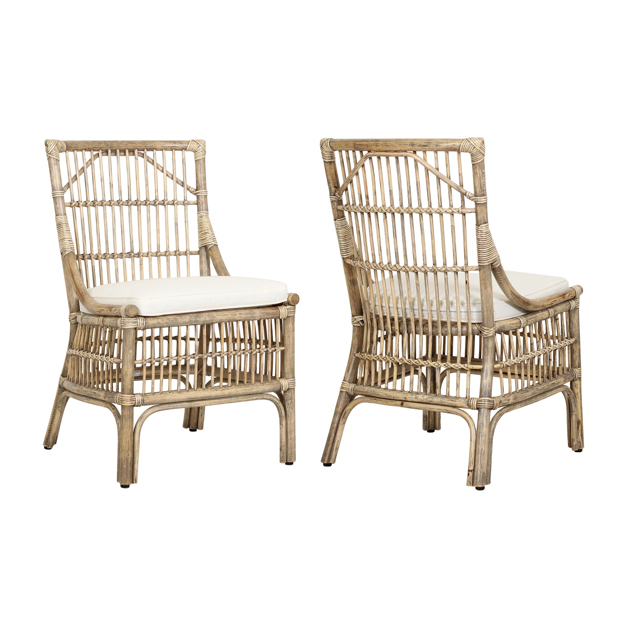 Rattan Slat Back Antique Natural Dining Chair, Set of 2