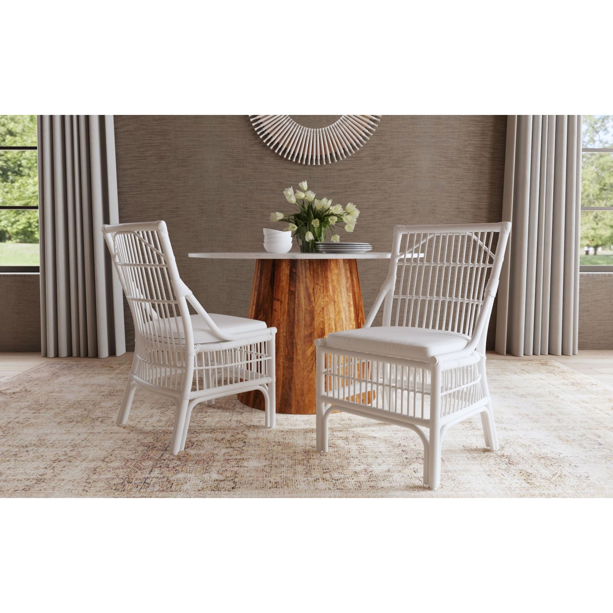 Rattan Slat Back White Dining Chair, Set of 2