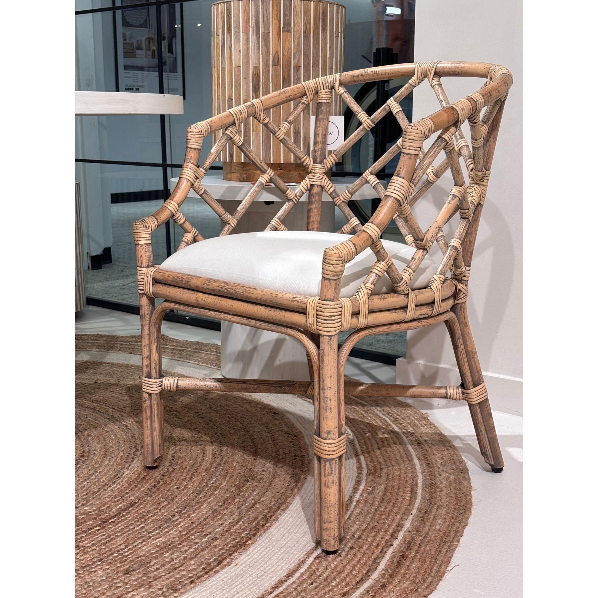 Hilton Chippendale Rattan Barrel Chair, 33.5"H