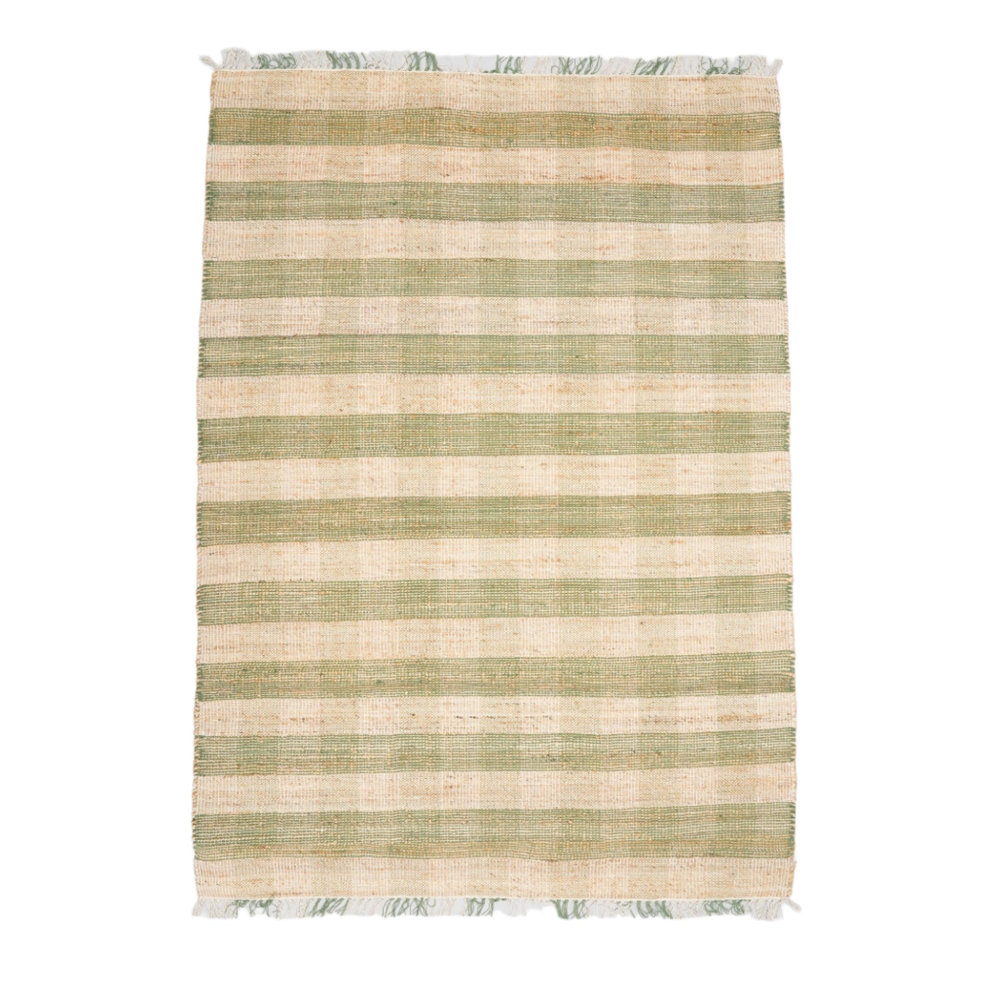 Artisan Hand Woven Jute & Cotton Green Plaid Rug-8X10 ft
