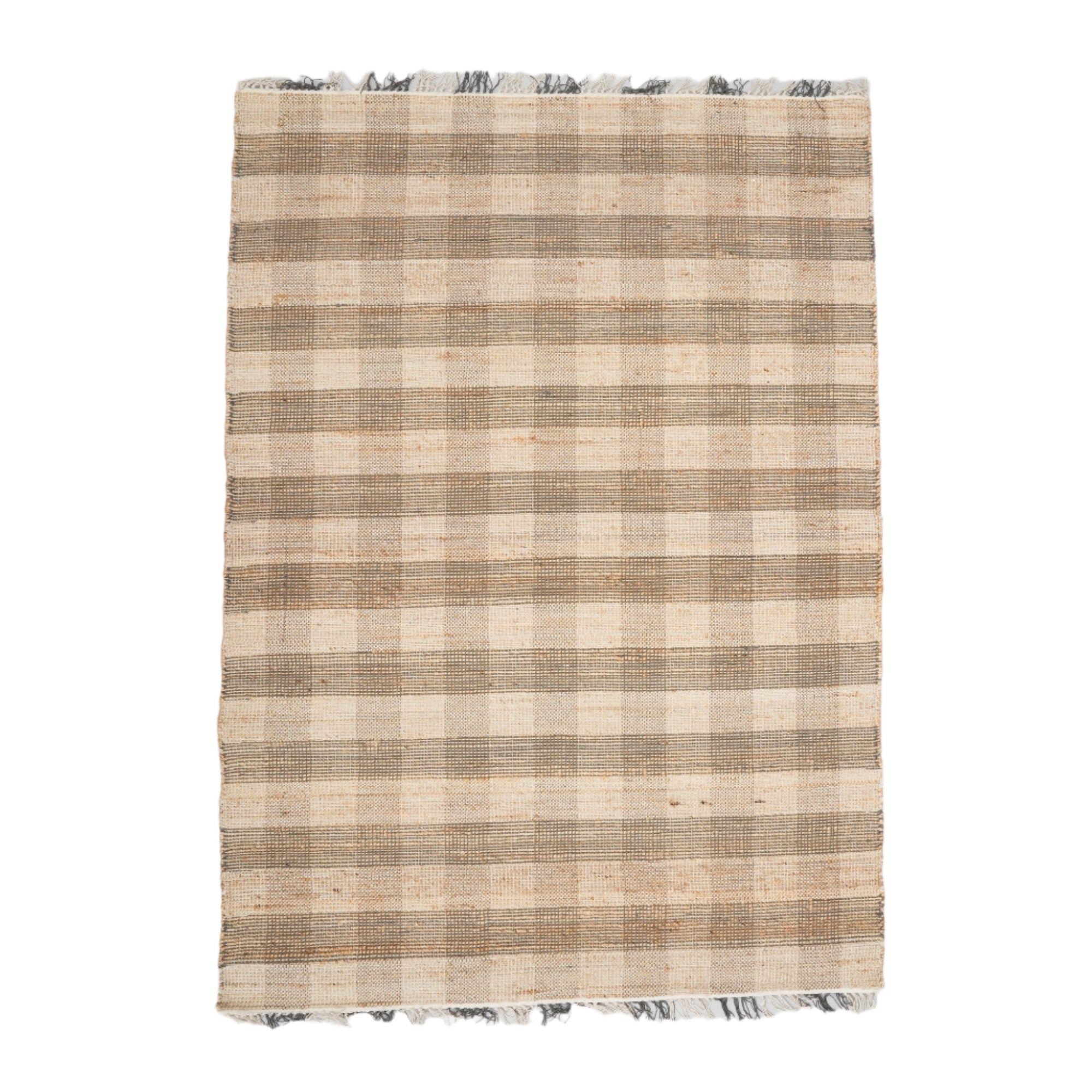 Artisan Hand Woven Jute & Cotton Grey Plaid Rug-5X7 ft