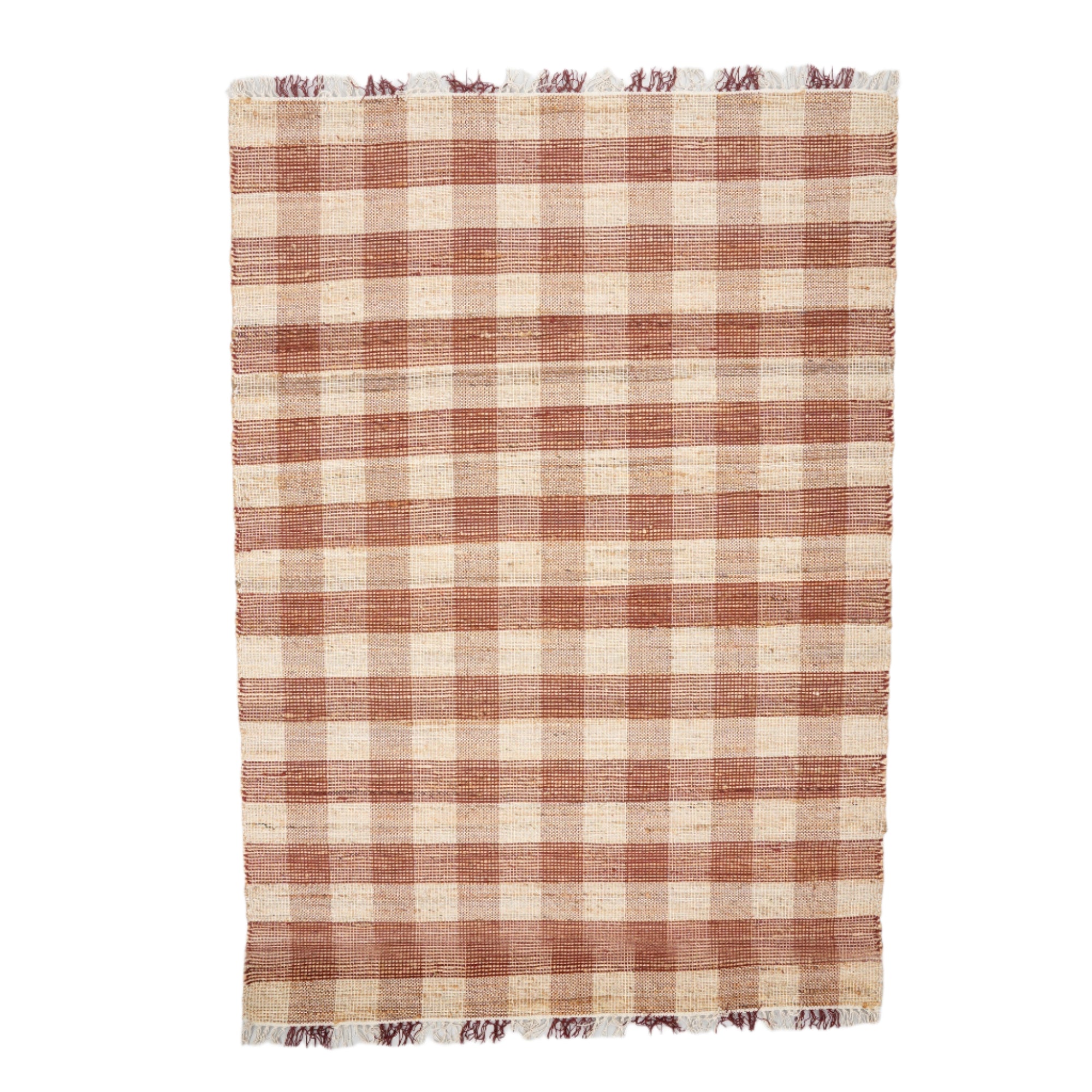 Artisan Hand Woven Jute & Cotton Brown Plaid Rug-6X9 ft