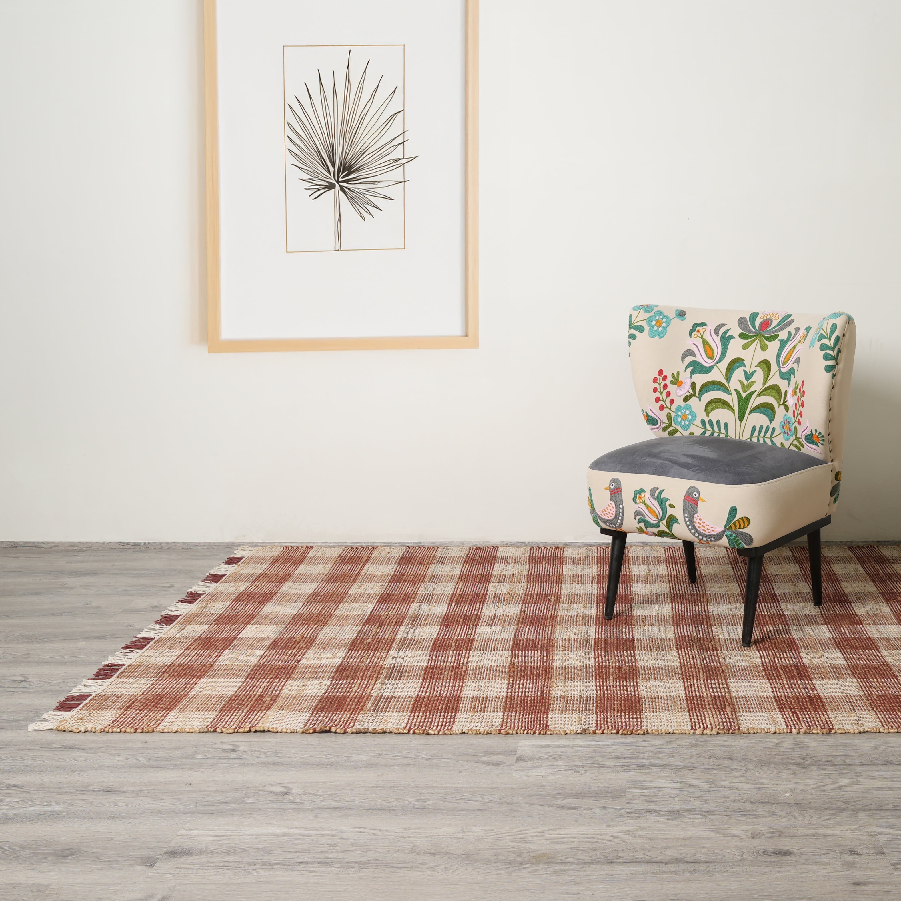 Artisan Hand Woven Jute & Cotton Brown Plaid Rug-6X9 ft